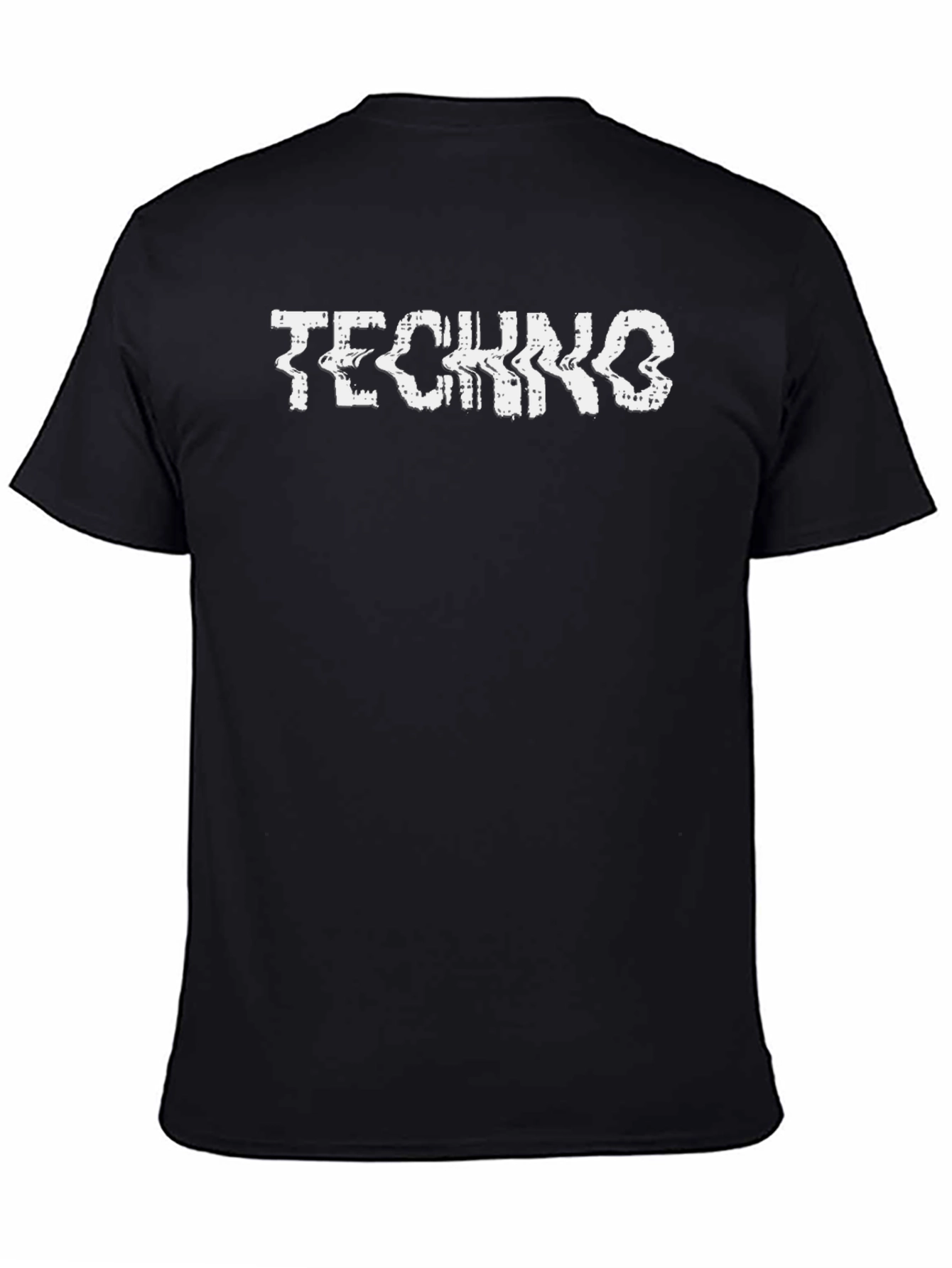 Techno Glitch Graphic Tee - Black Cotton T-Shirt