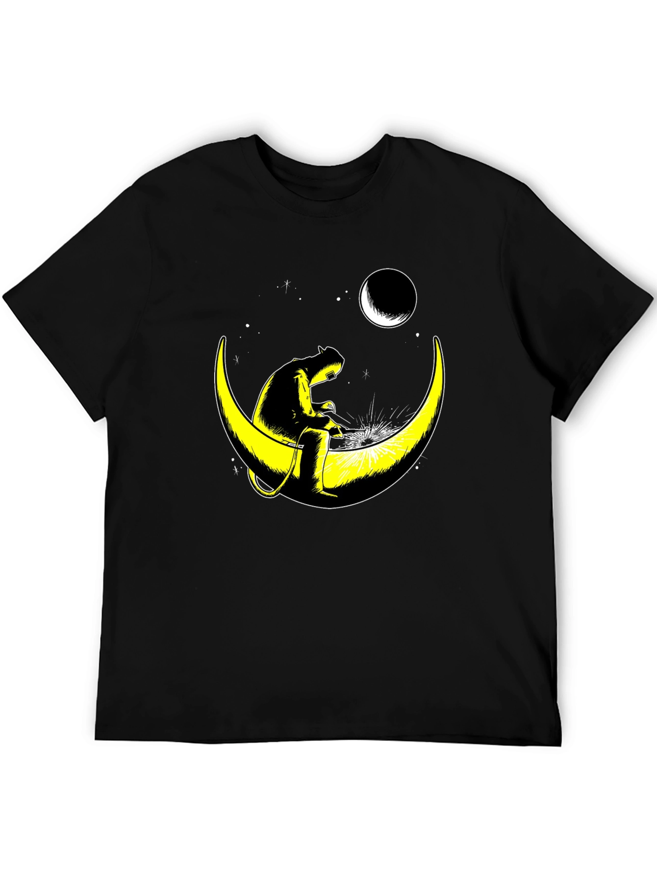 Welder Cat on Moon Graphic T-Shirt