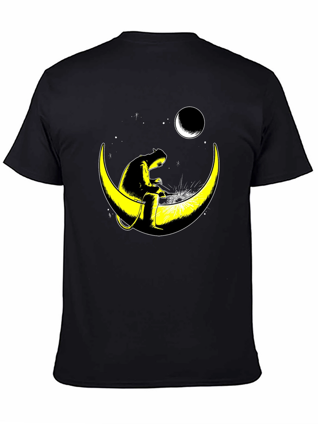 Welder Cat on Moon Graphic T-Shirt