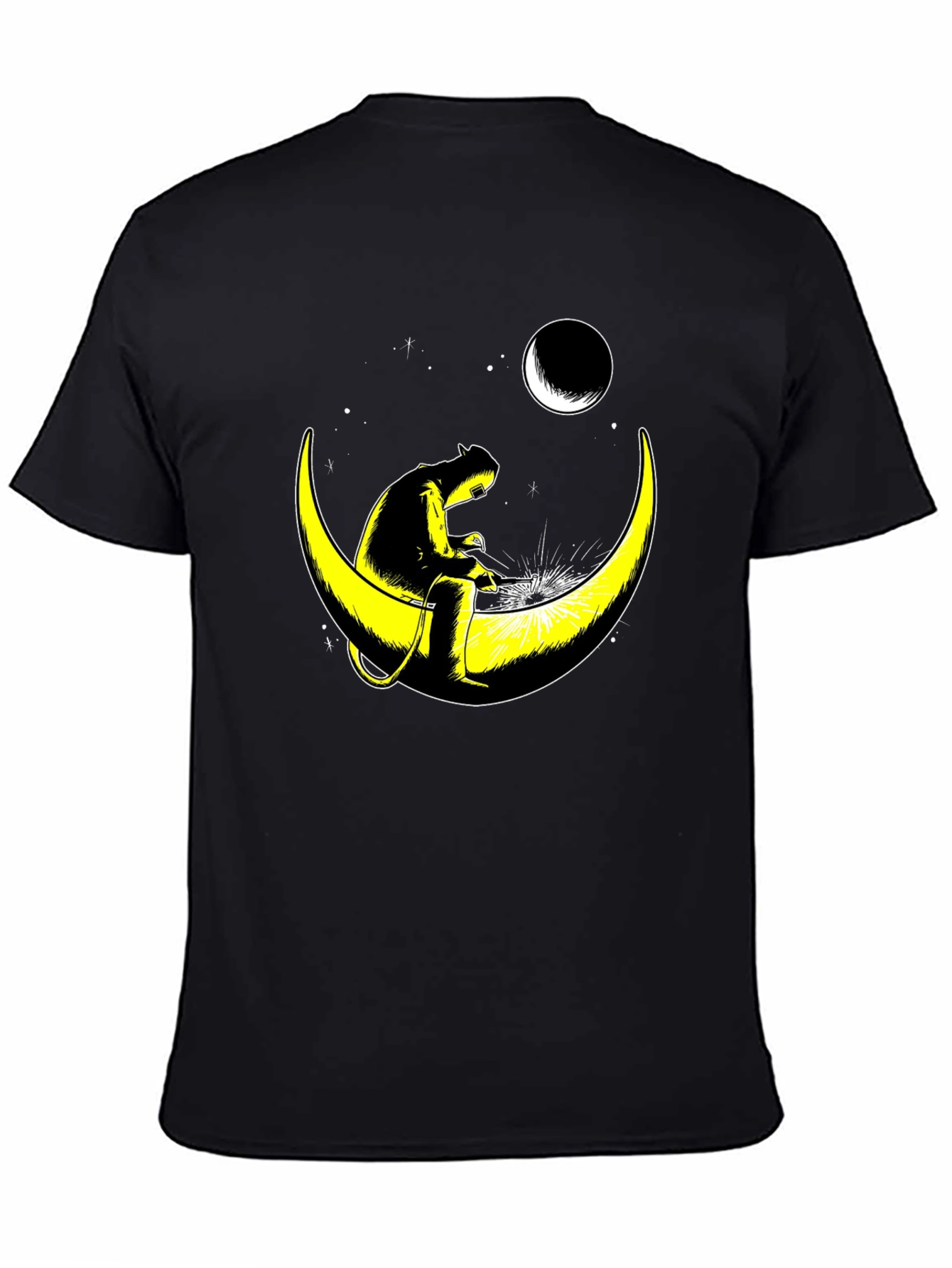 Welder Cat on Moon Graphic T-Shirt