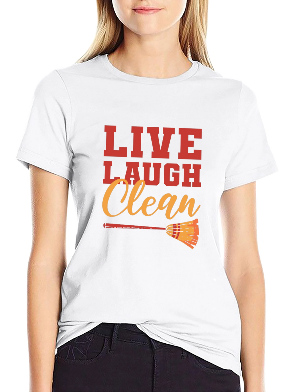 Live Laugh Clean Graphic Black T-Shirt