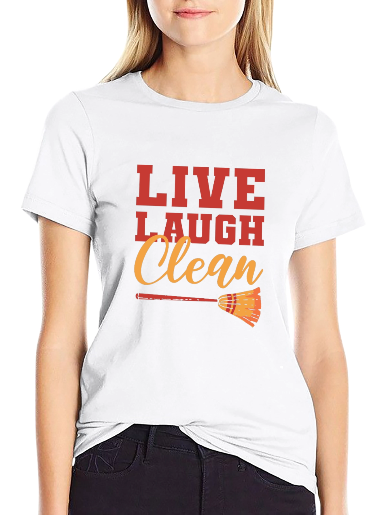 Live Laugh Clean Graphic Black T-Shirt