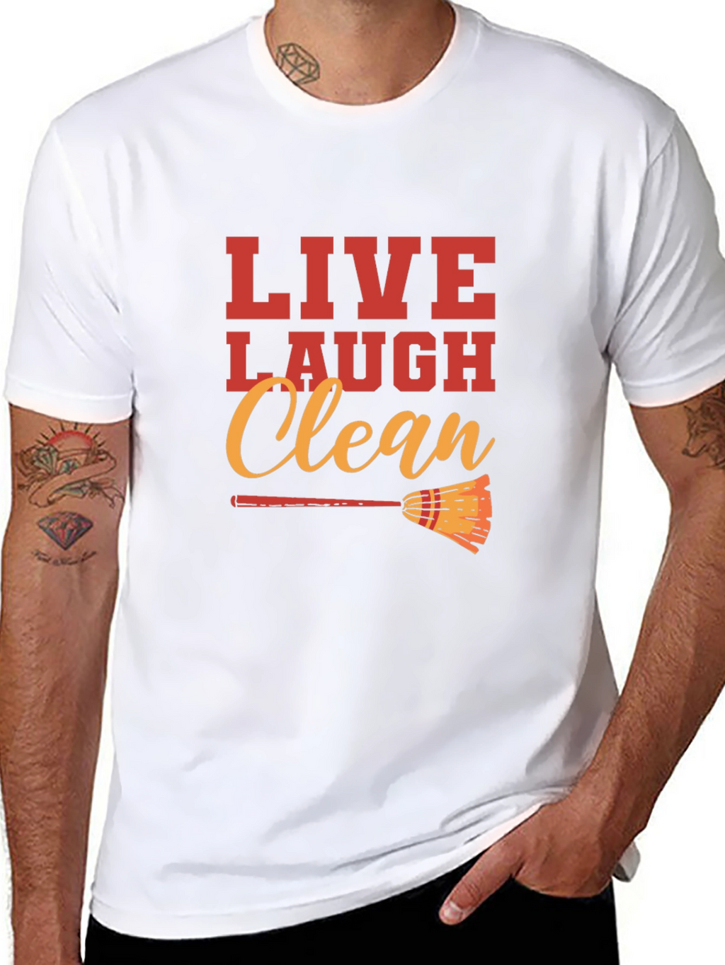 Live Laugh Clean Graphic Black T-Shirt