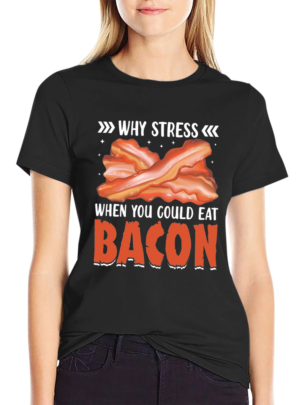 Why Stress? Eat Bacon T-Shirt Funny Foodie Tee