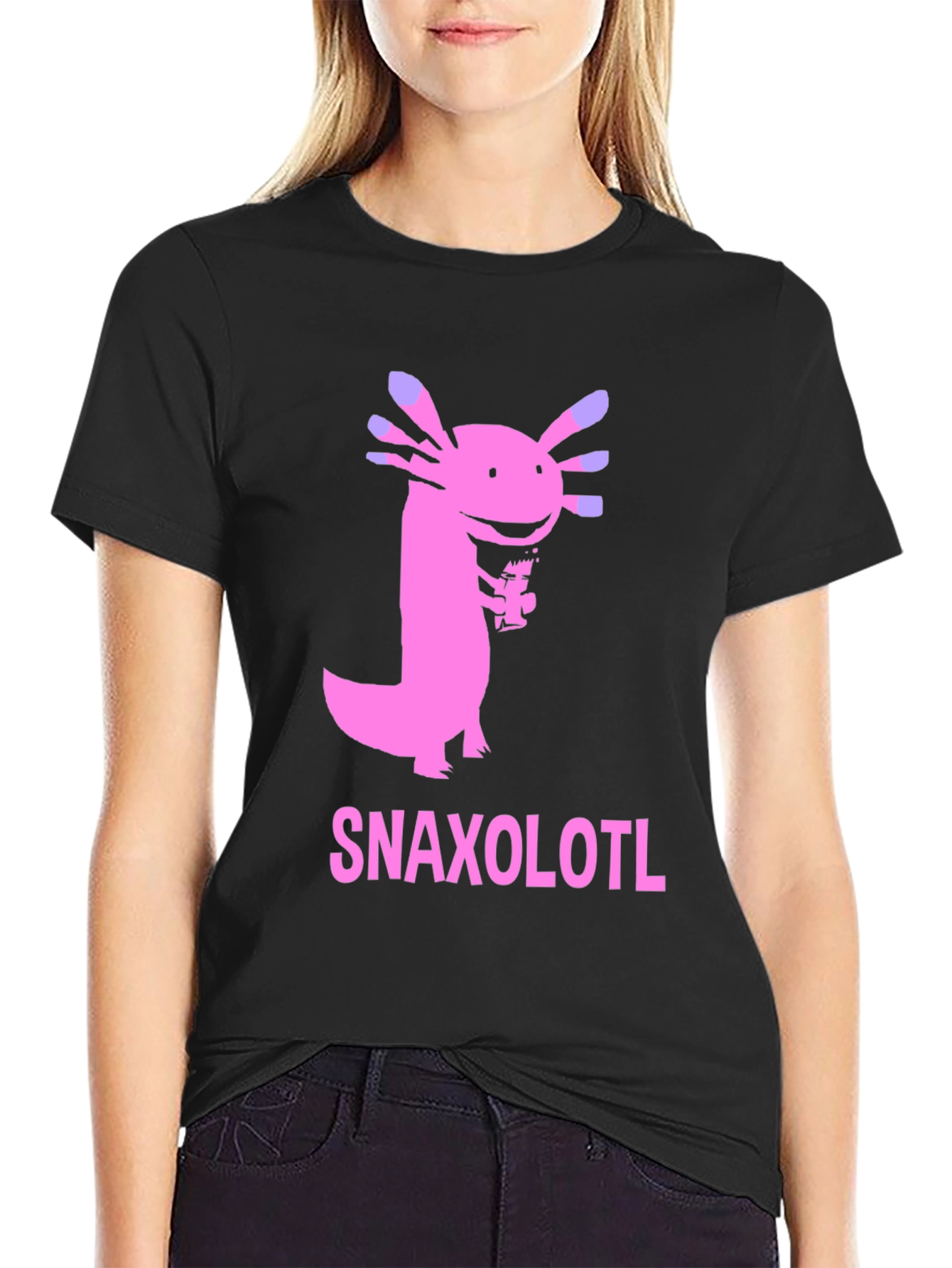 Snaxolotl Black T-Shirt - Funny Axolotl Snack Design