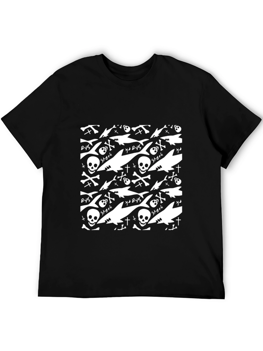 Shark Skull Print Black T-Shirt
