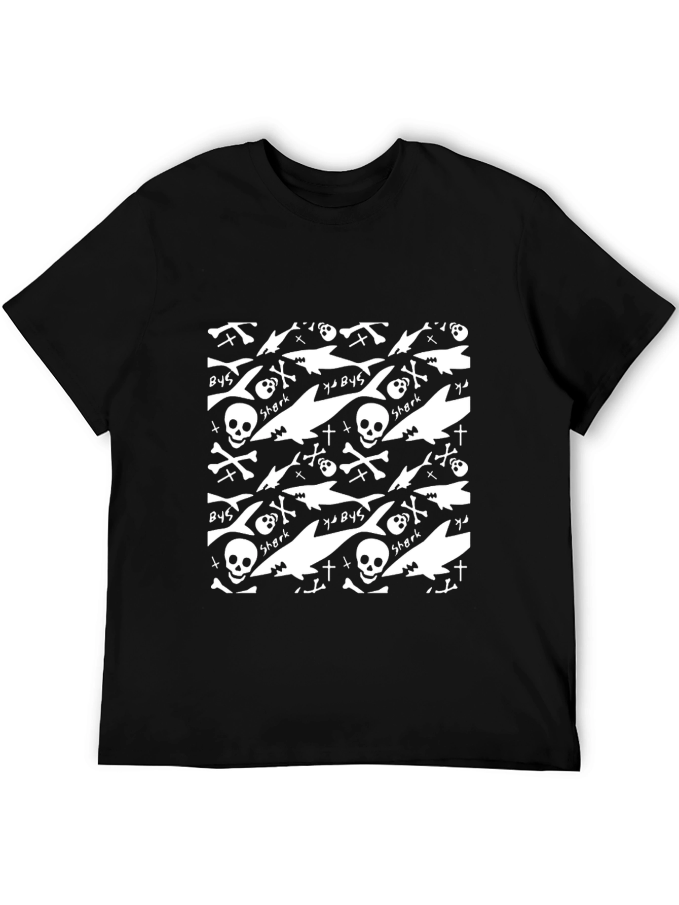 Shark Skull Print Black T-Shirt