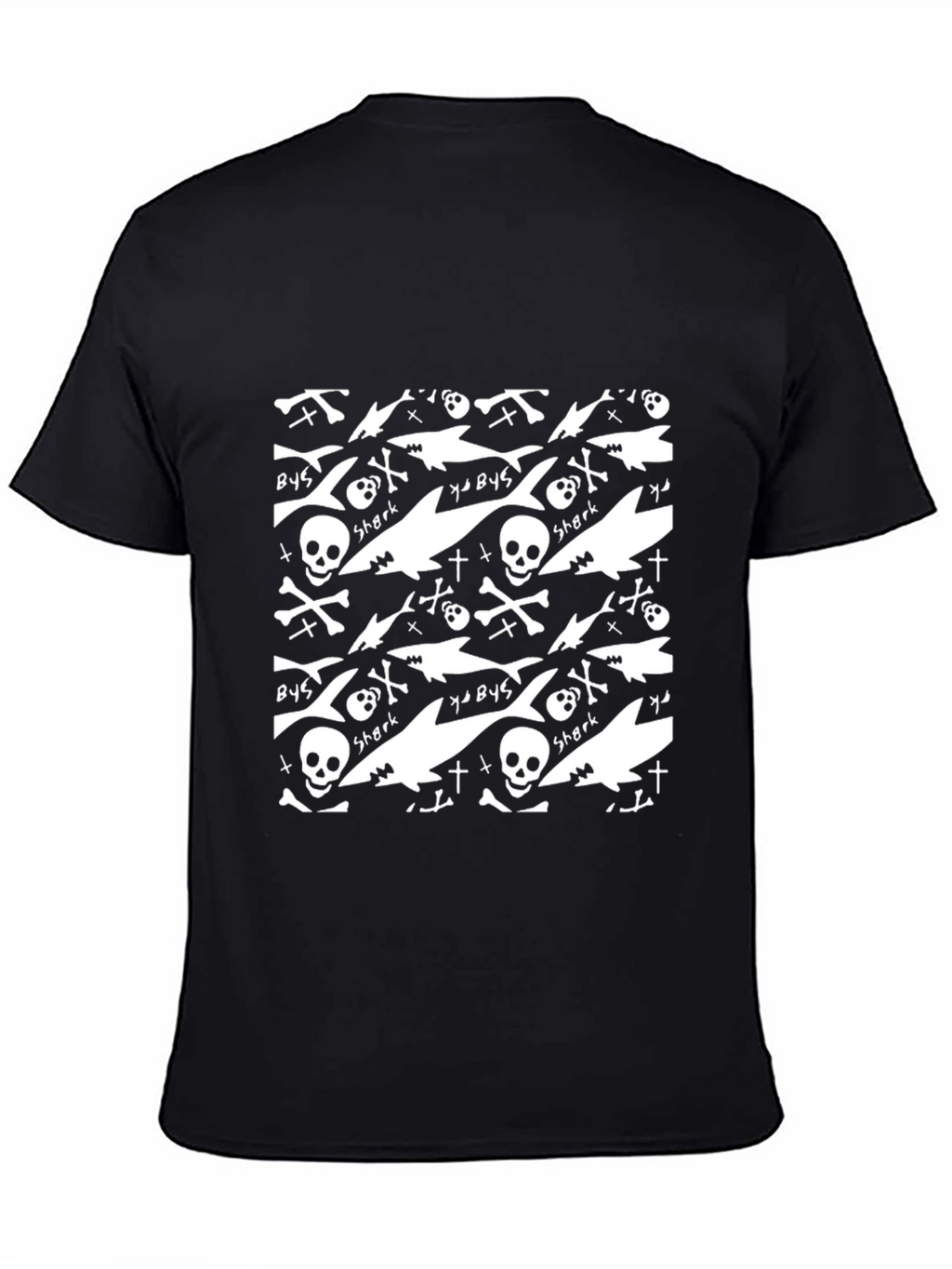Shark Skull Print Black T-Shirt