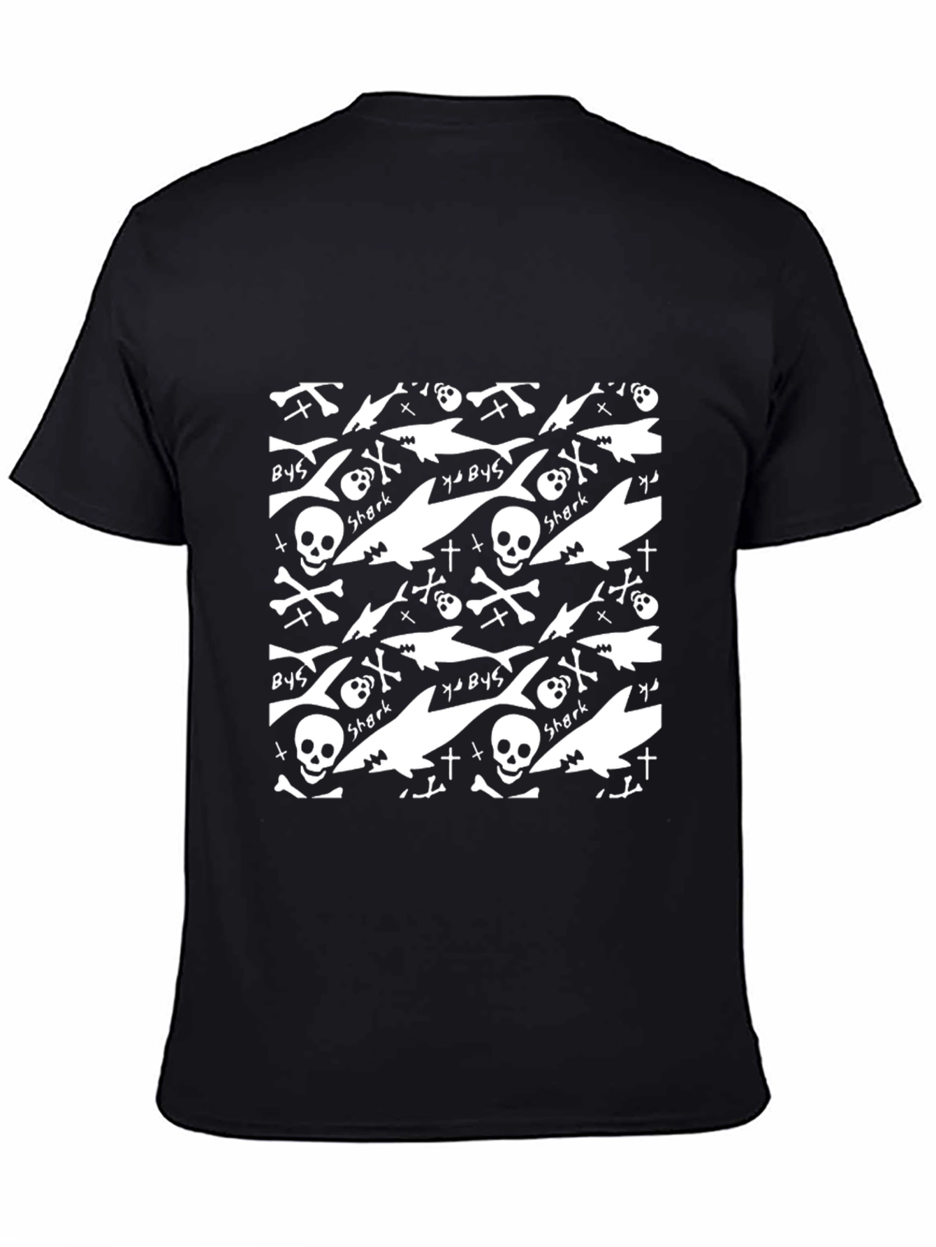 Shark Skull Print Black T-Shirt