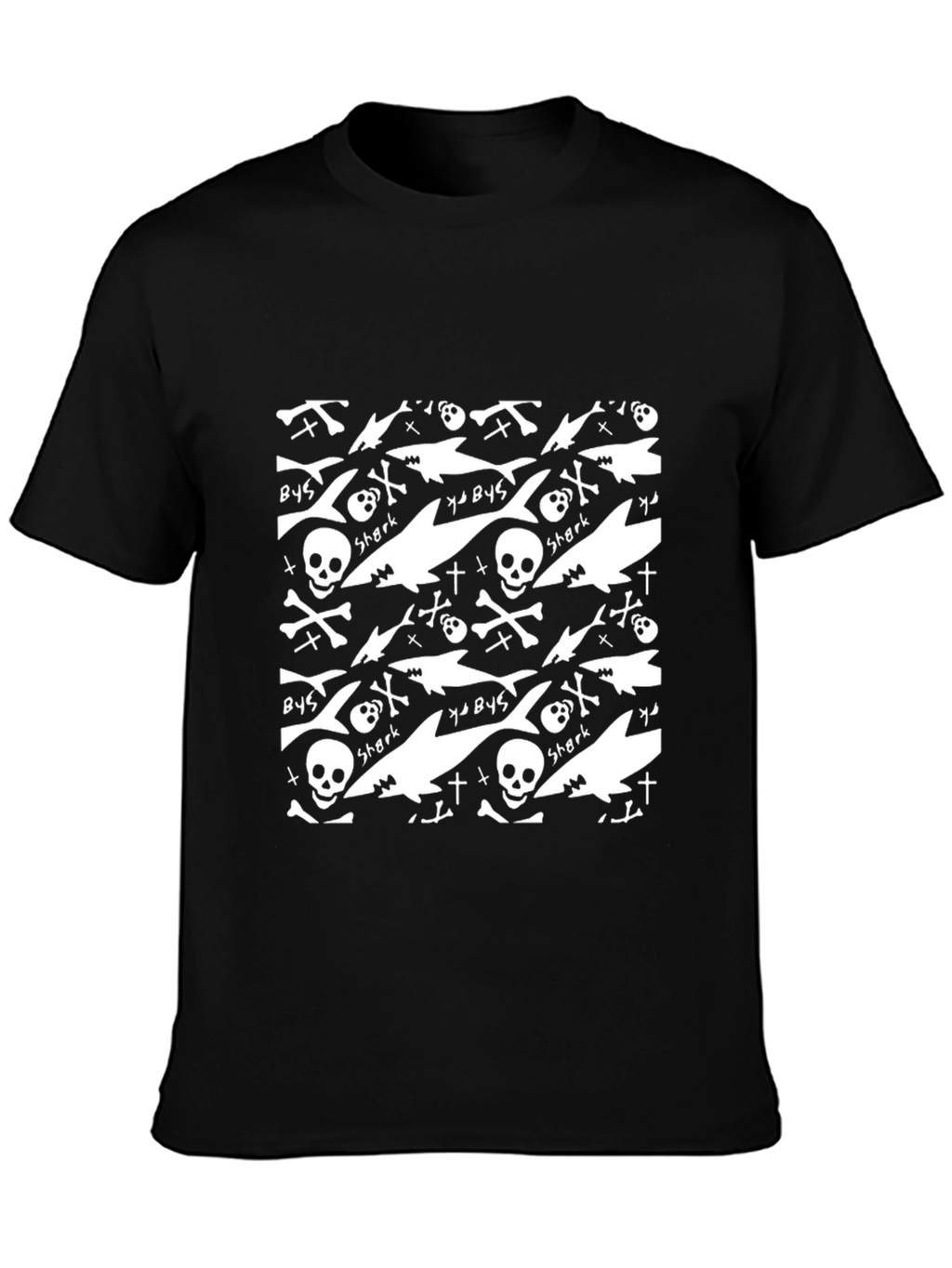 Shark Skull Print Black T-Shirt
