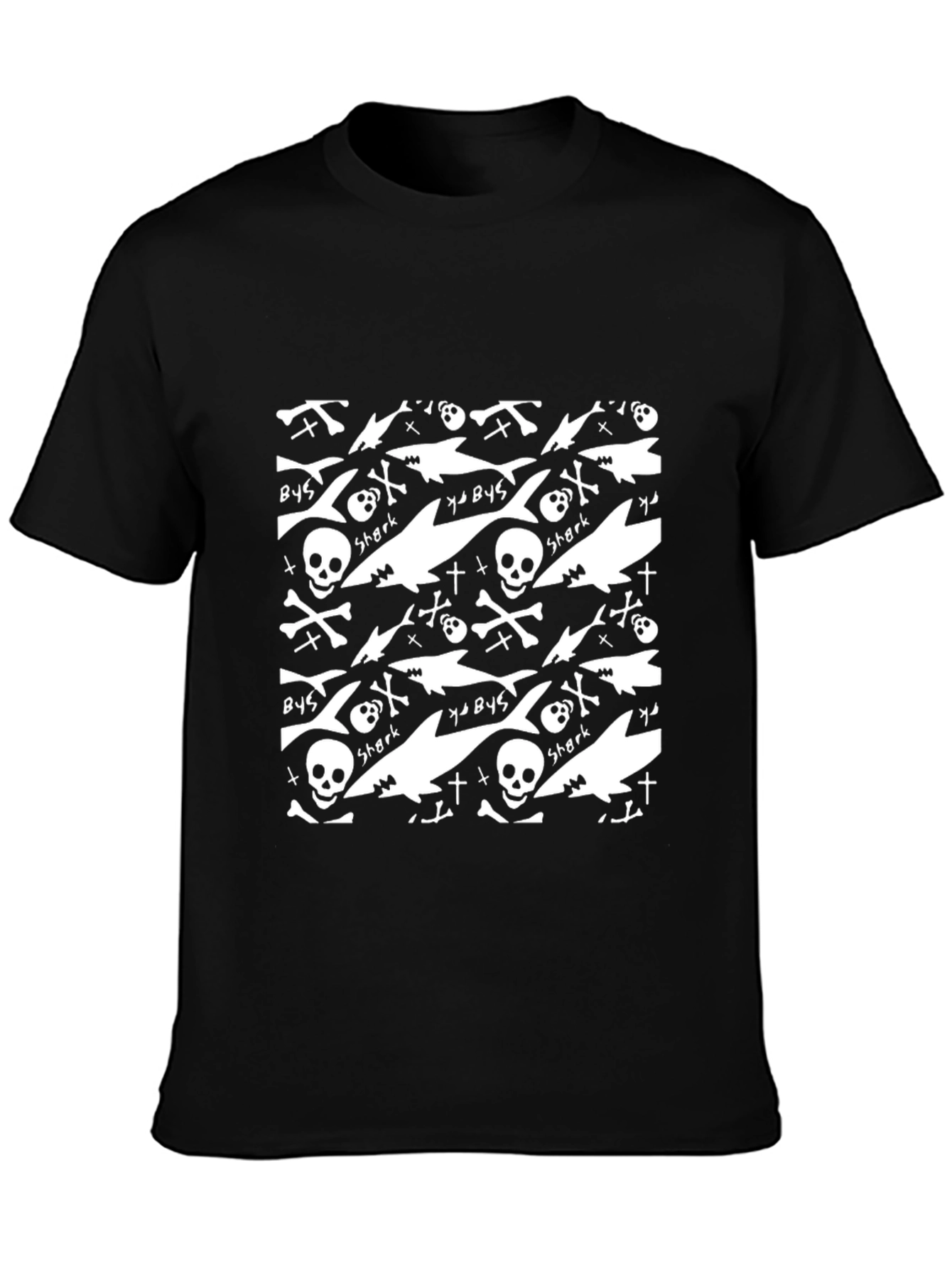Shark Skull Print Black T-Shirt