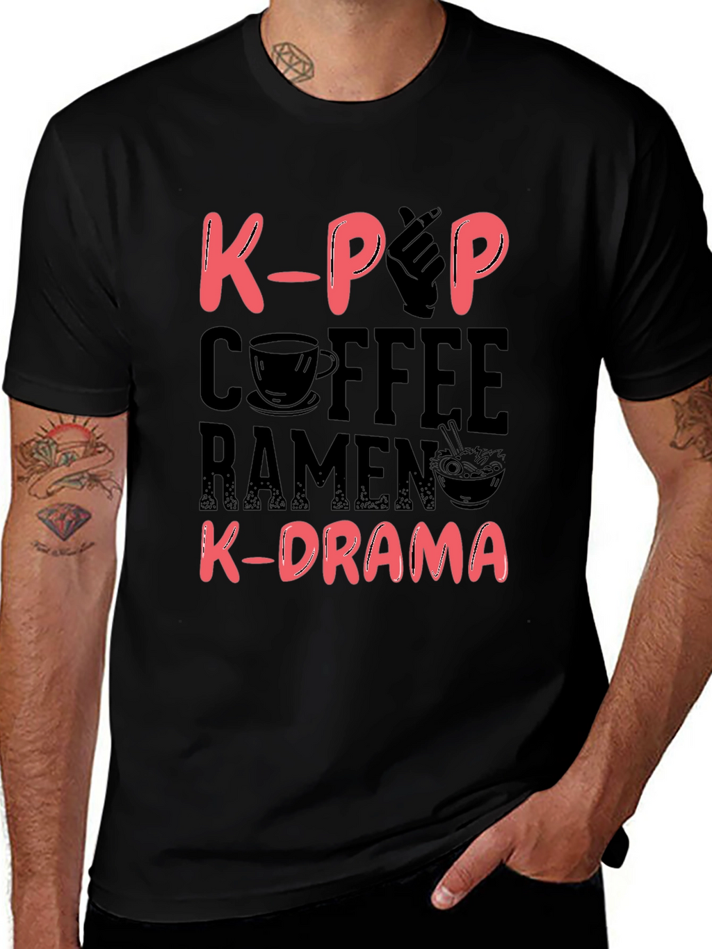 K-Pop Coffee Ramen and K-Drama Black T-Shirt