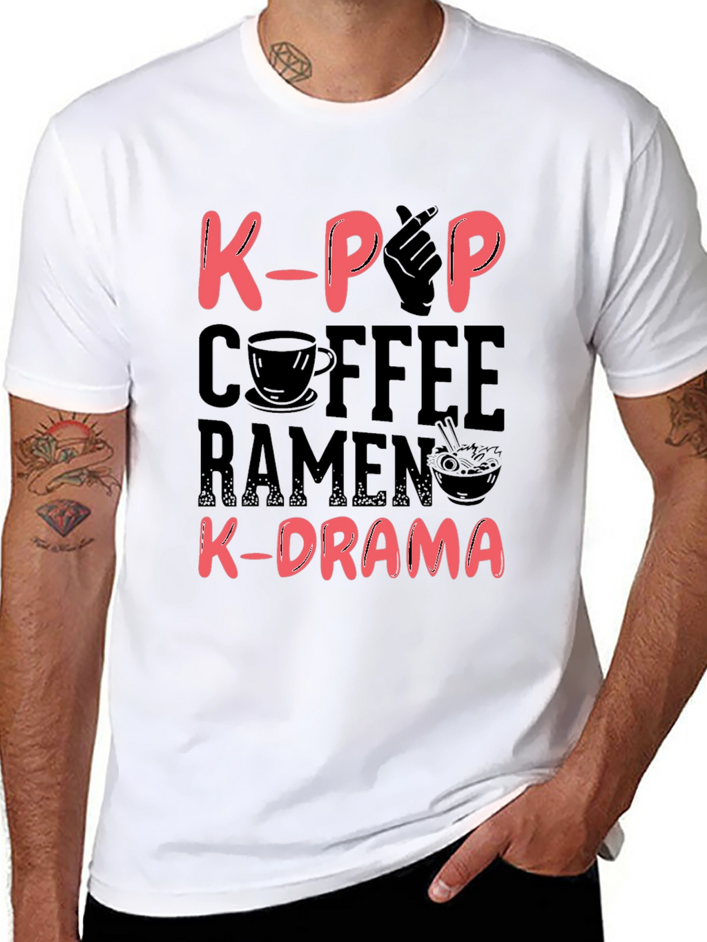 K-Pop Coffee Ramen and K-Drama Black T-Shirt