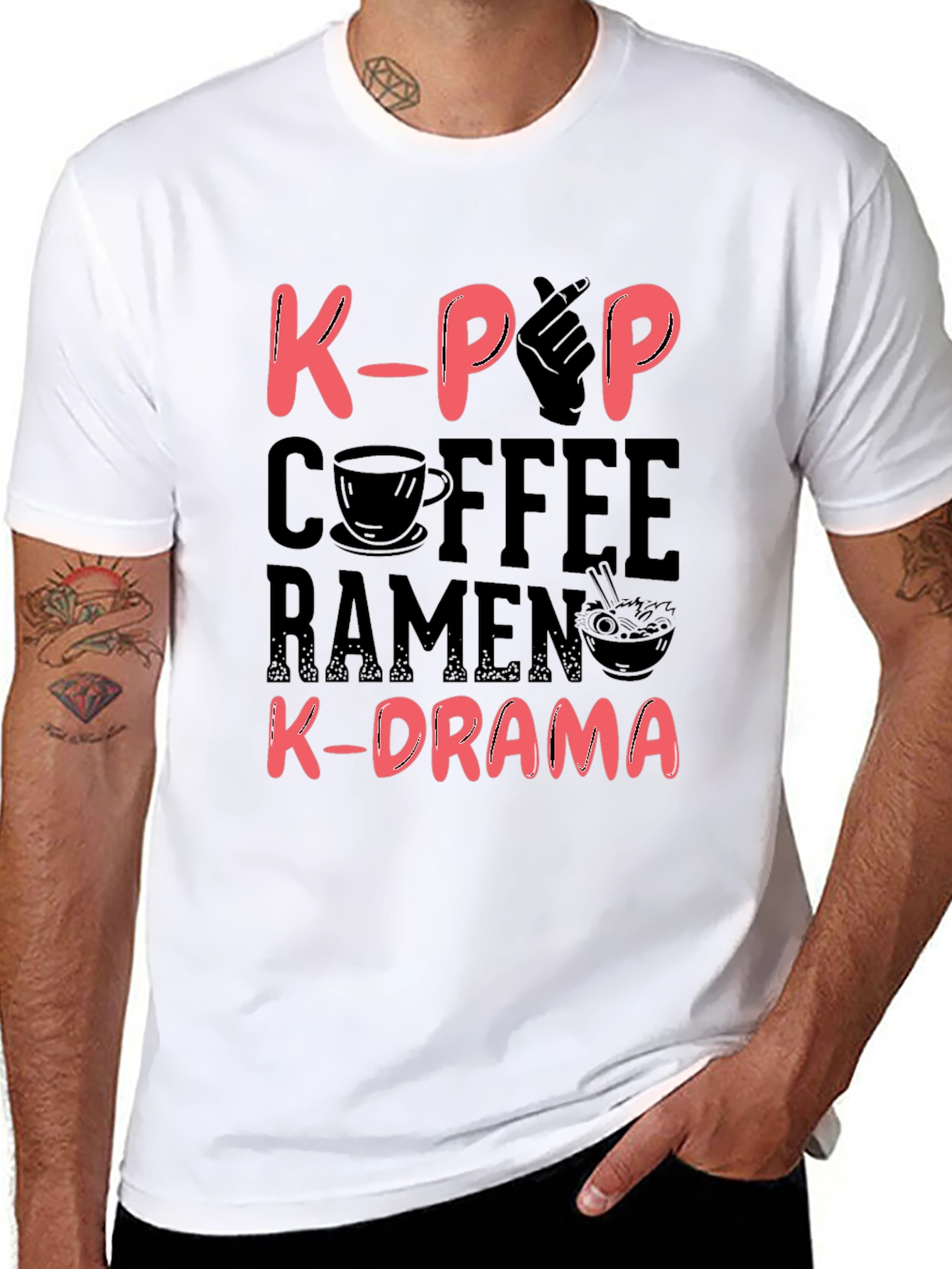 K-Pop Coffee Ramen and K-Drama Black T-Shirt