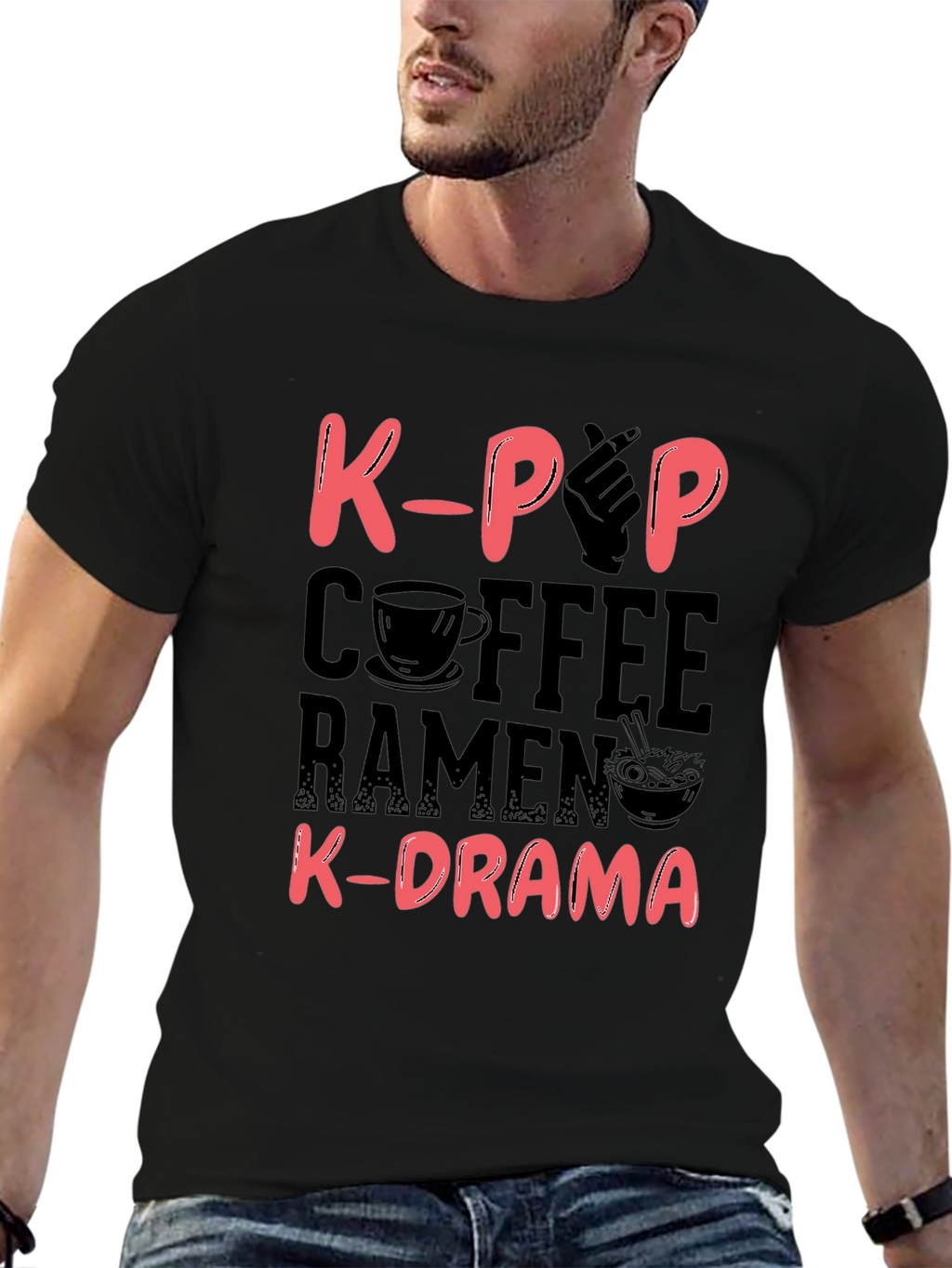 K-Pop Coffee Ramen and K-Drama Black T-Shirt