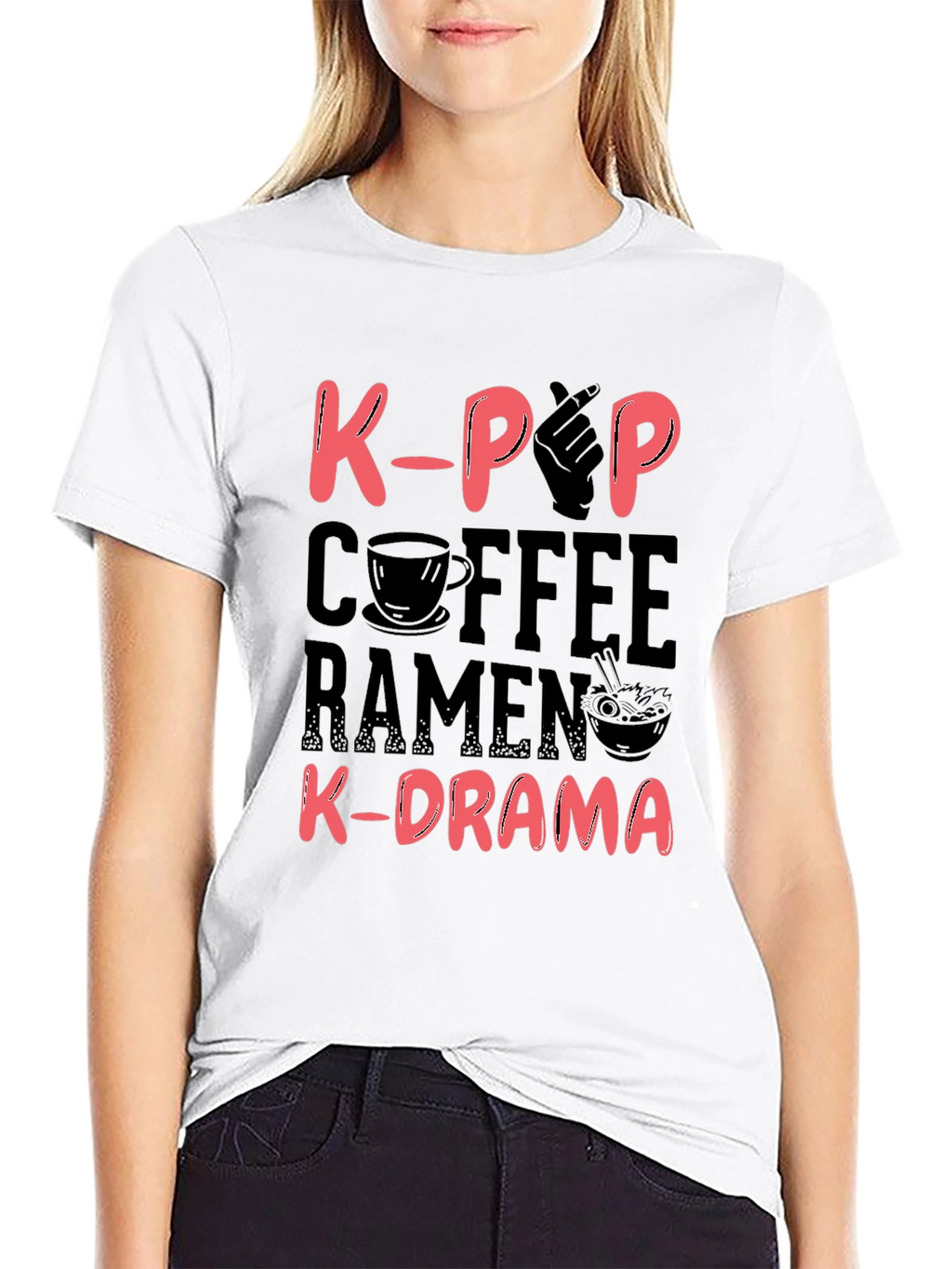 K-Pop Coffee Ramen and K-Drama Black T-Shirt