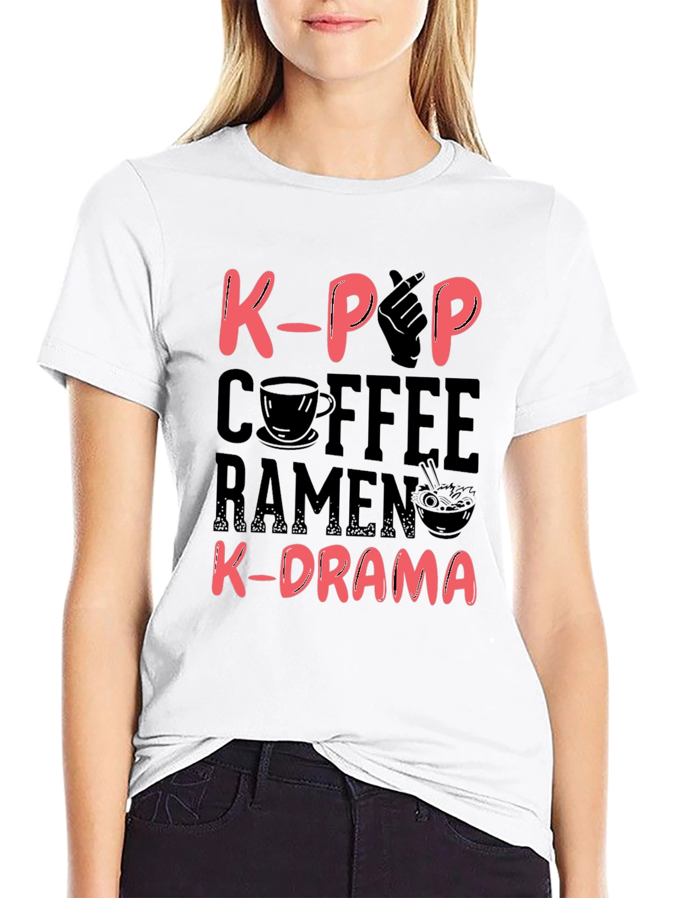 K-Pop Coffee Ramen and K-Drama Black T-Shirt