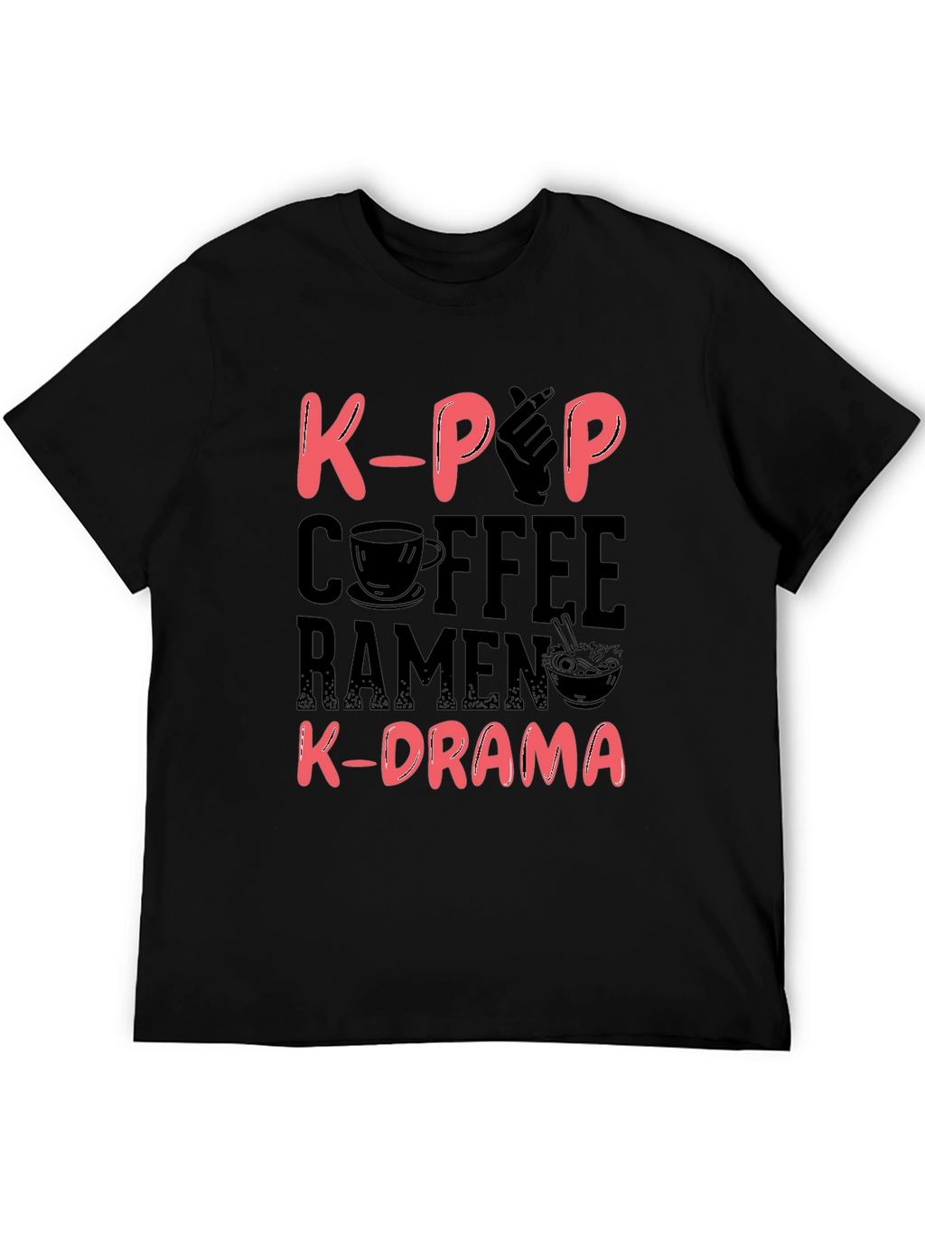 K-Pop Coffee Ramen and K-Drama Black T-Shirt