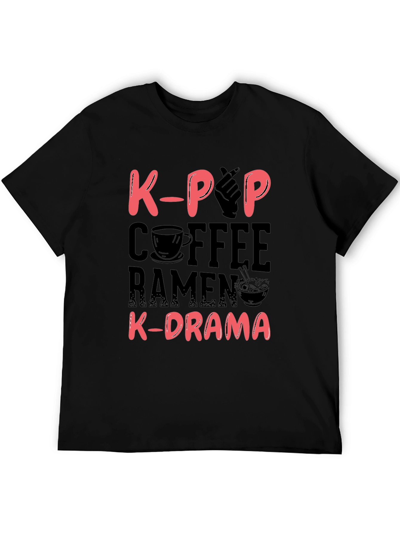 K-Pop Coffee Ramen and K-Drama Black T-Shirt