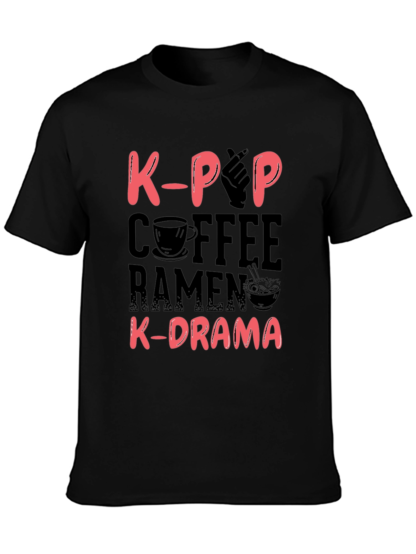 K-Pop Coffee Ramen and K-Drama Black T-Shirt