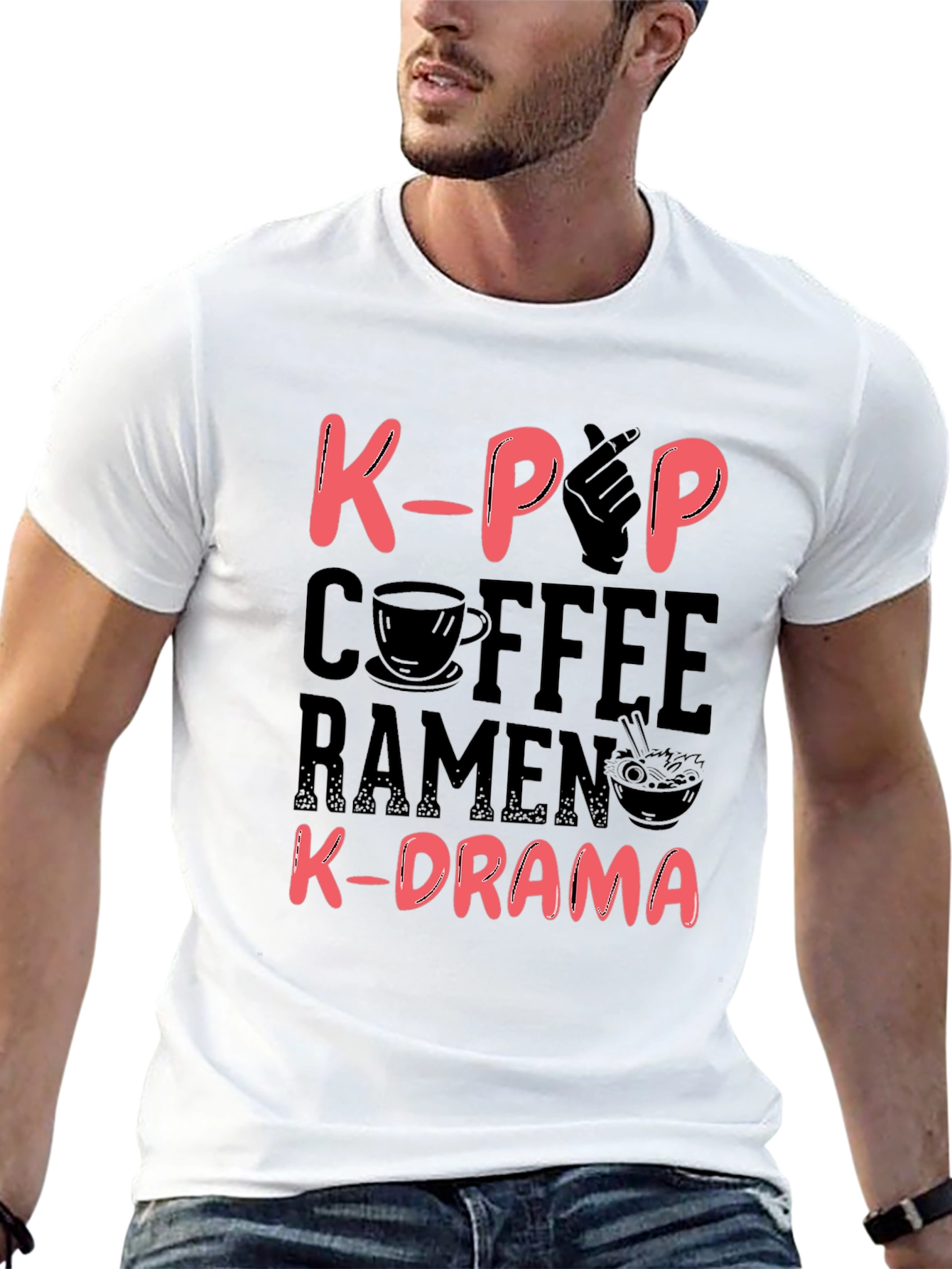 K-Pop Coffee Ramen and K-Drama Black T-Shirt