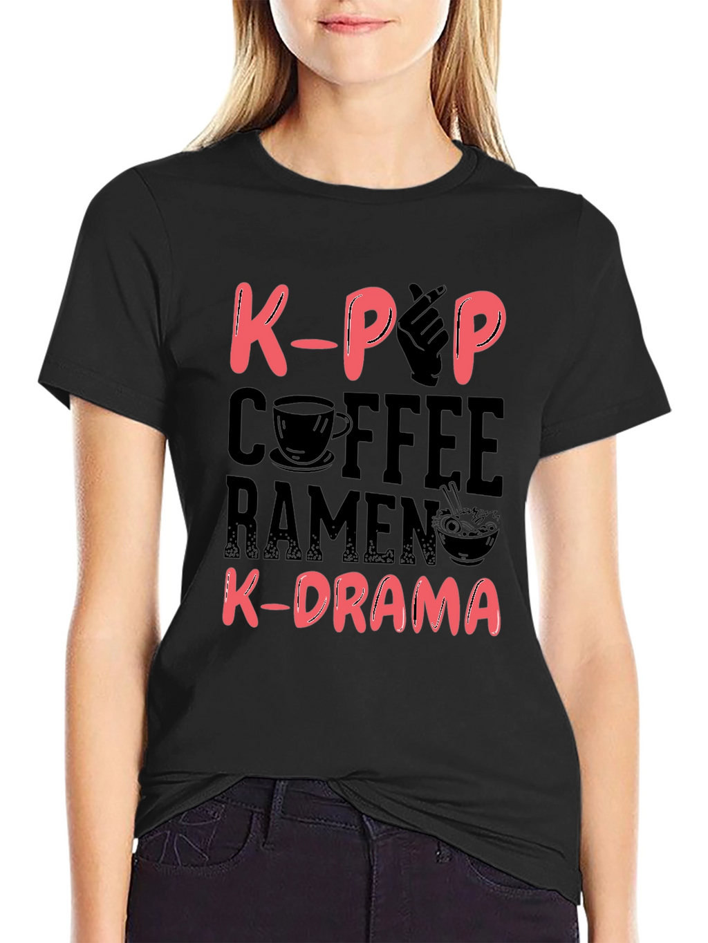 K-Pop Coffee Ramen and K-Drama Black T-Shirt