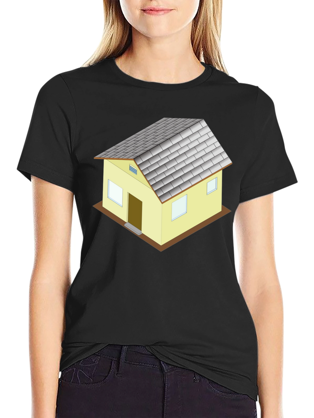 Novelty House Graphic T-Shirt - Black Cotton Blend