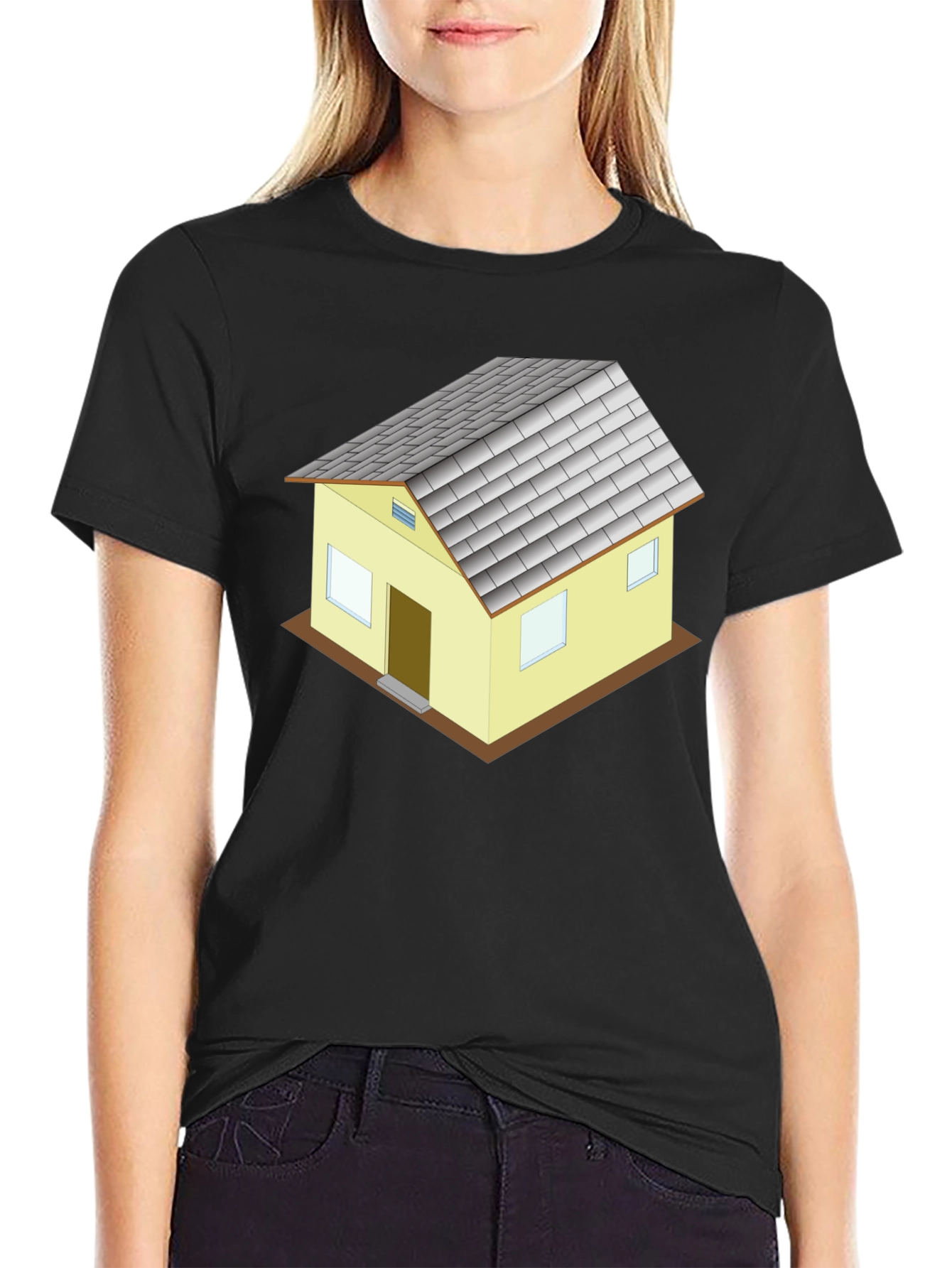 Novelty House Graphic T-Shirt - Black Cotton Blend