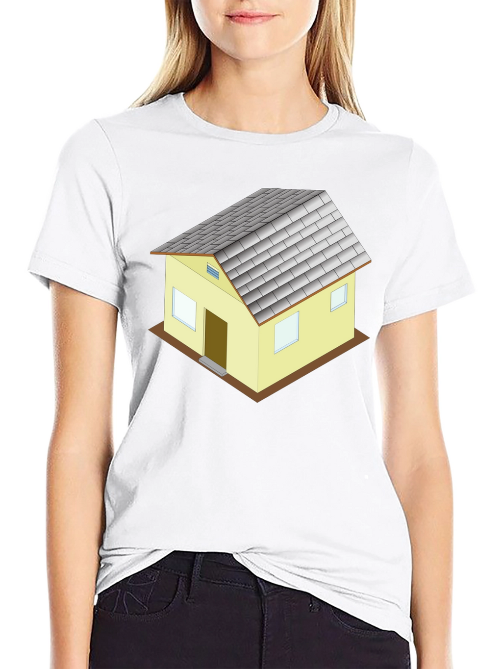 Novelty House Graphic T-Shirt - Black Cotton Blend