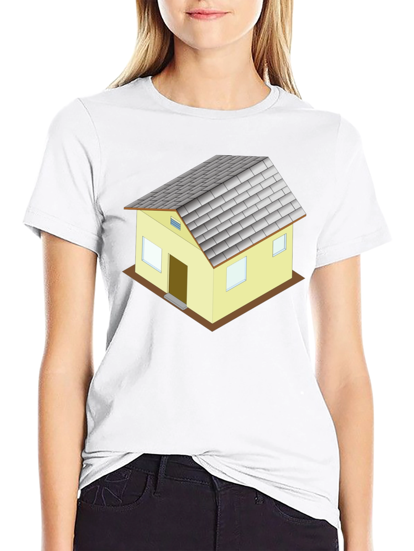 Novelty House Graphic T-Shirt - Black Cotton Blend