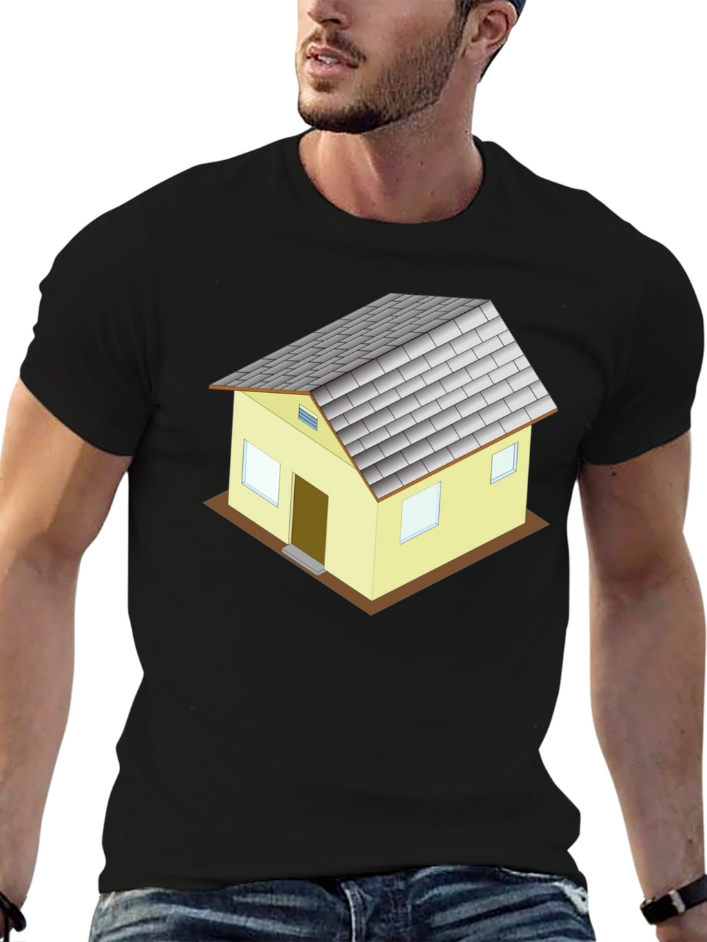Novelty House Graphic T-Shirt - Black Cotton Blend