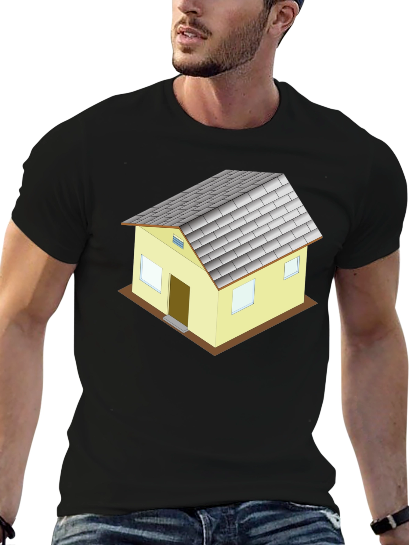 Novelty House Graphic T-Shirt - Black Cotton Blend
