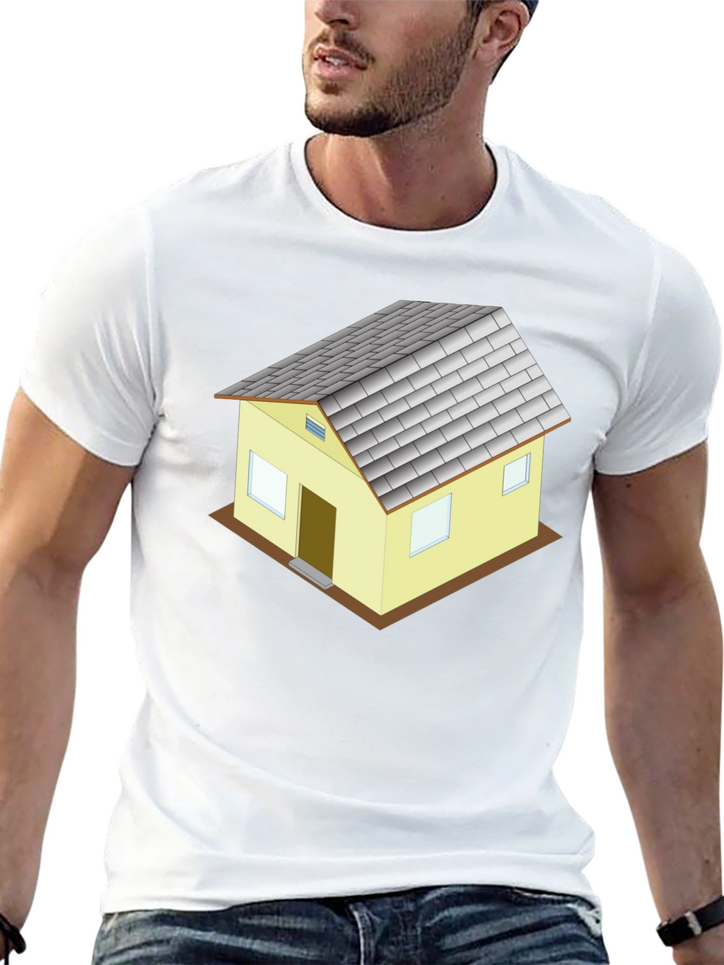 Novelty House Graphic T-Shirt - Black Cotton Blend