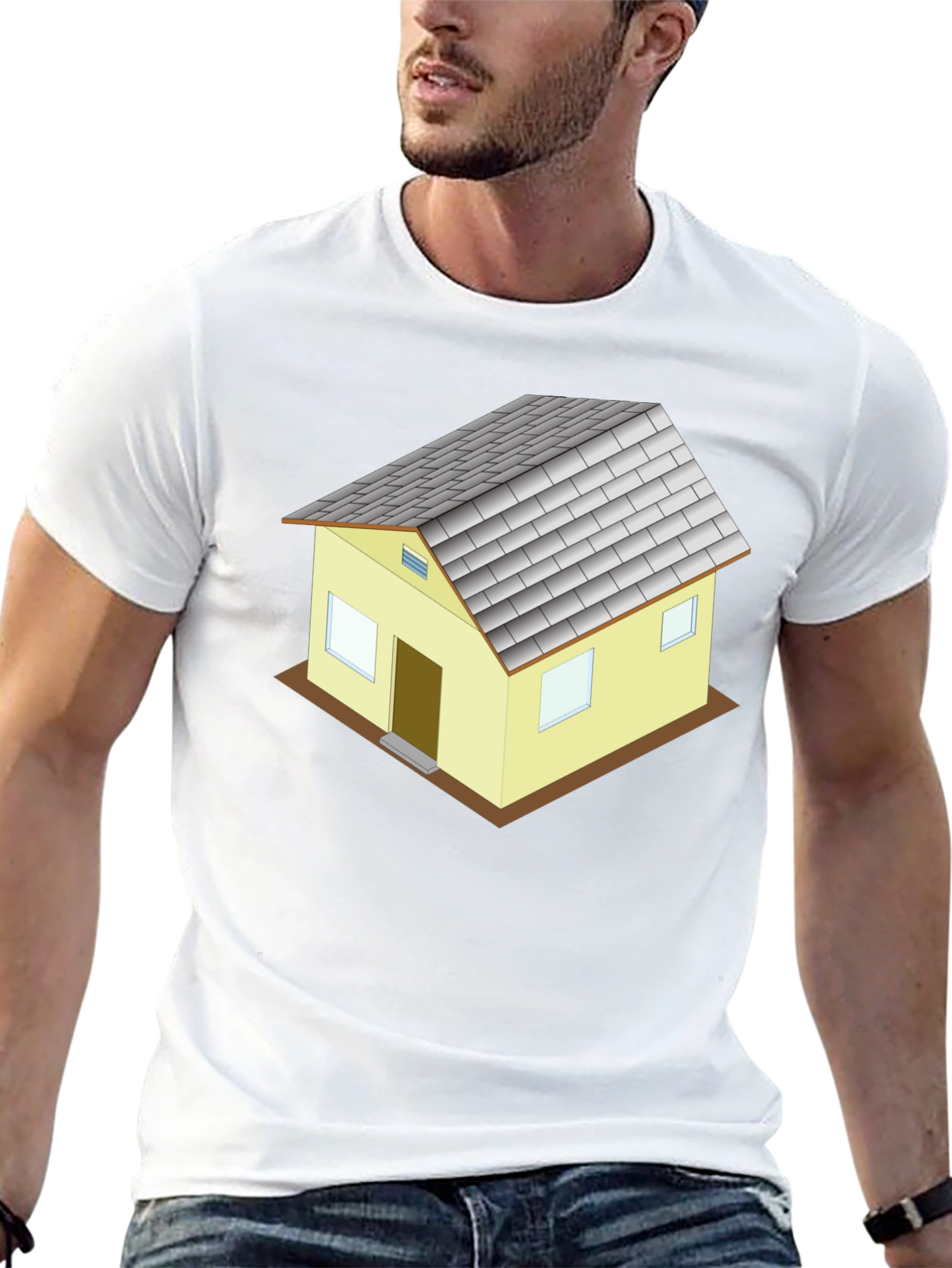 Novelty House Graphic T-Shirt - Black Cotton Blend