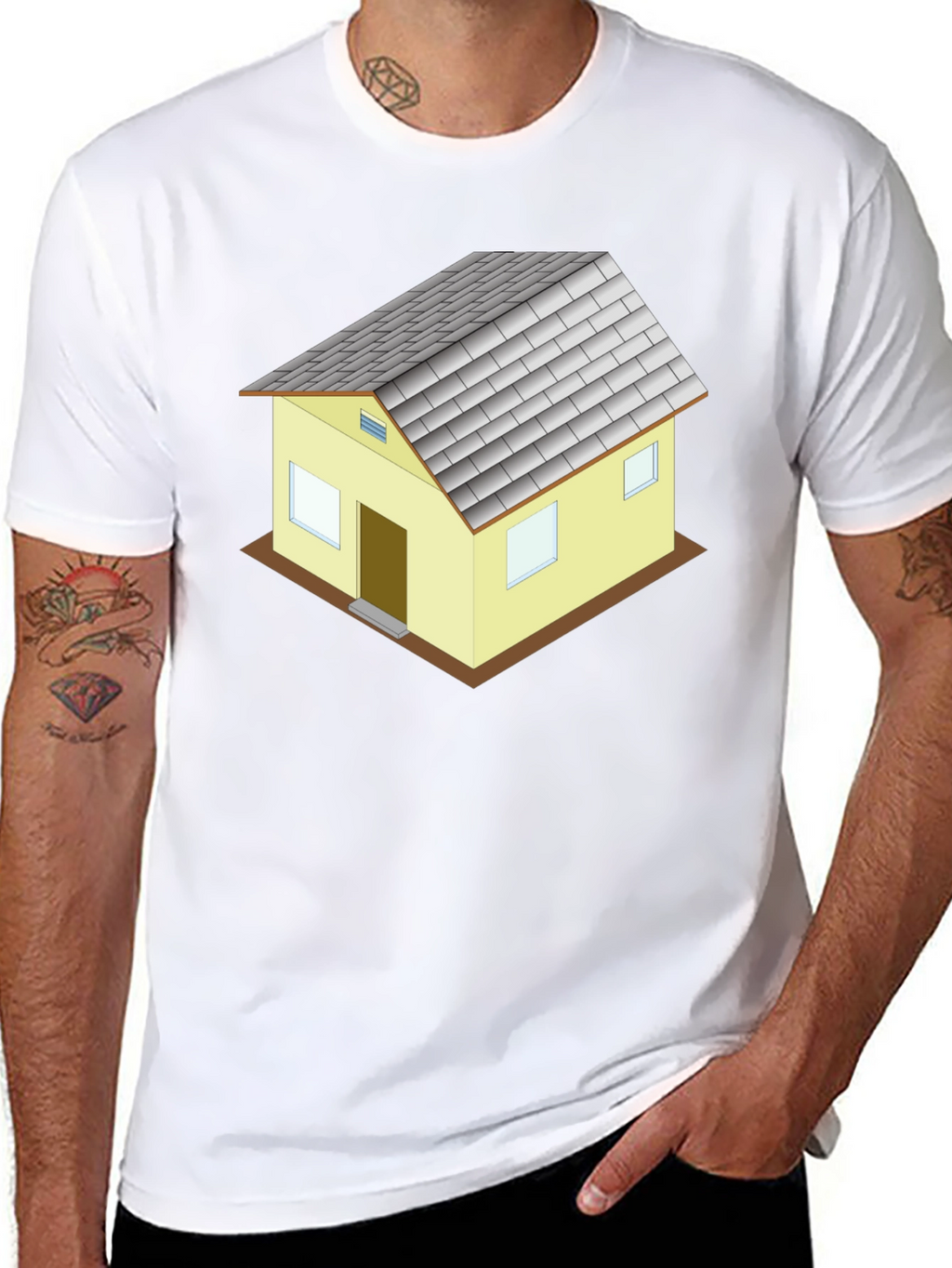 Novelty House Graphic T-Shirt - Black Cotton Blend