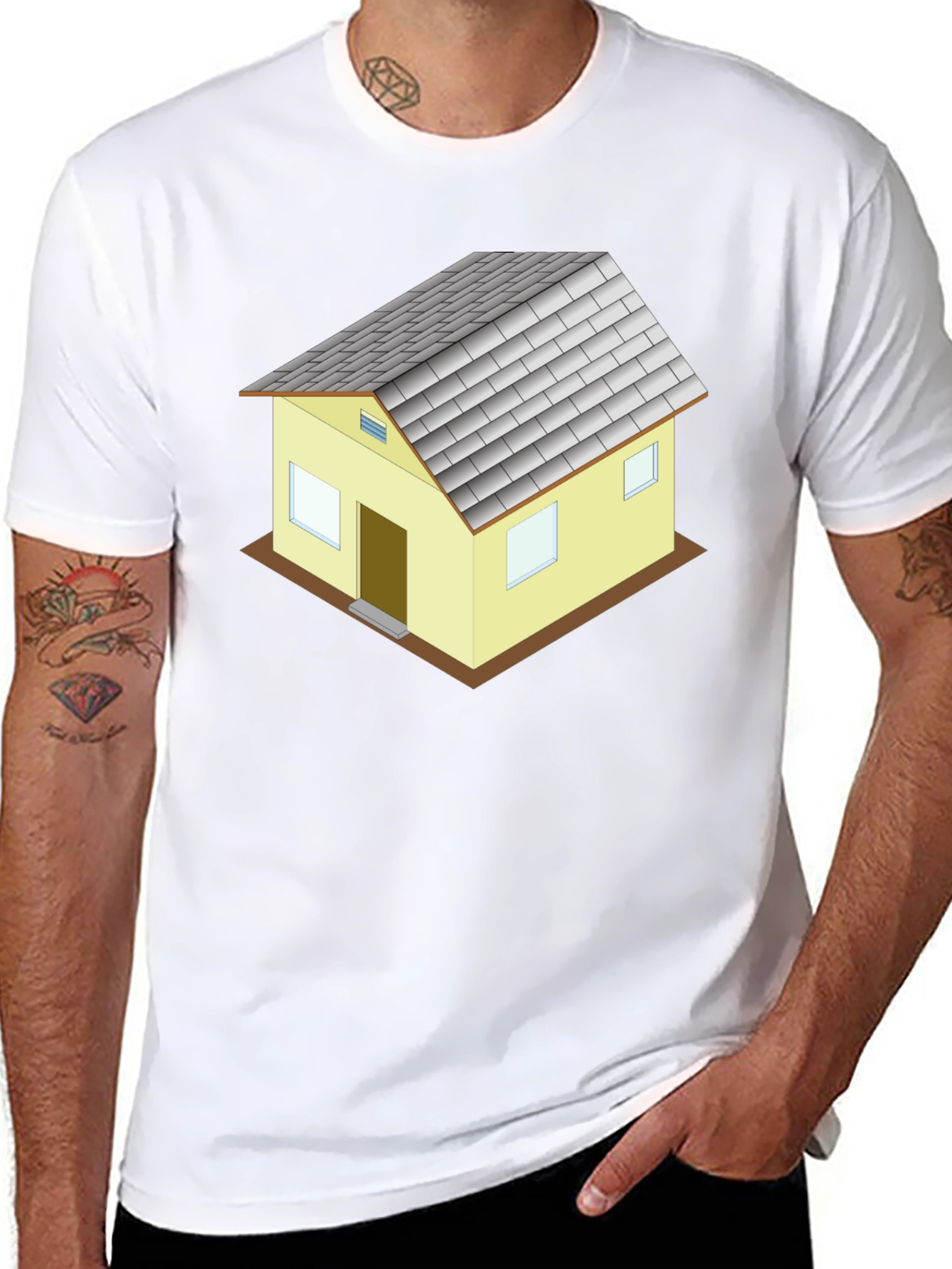 Novelty House Graphic T-Shirt - Black Cotton Blend