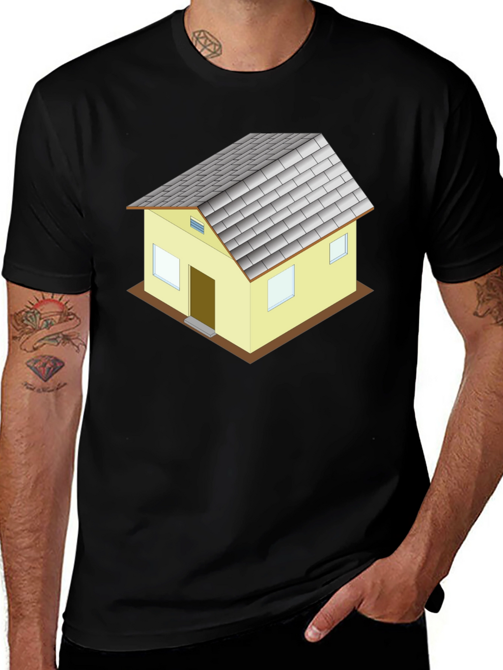Novelty House Graphic T-Shirt - Black Cotton Blend