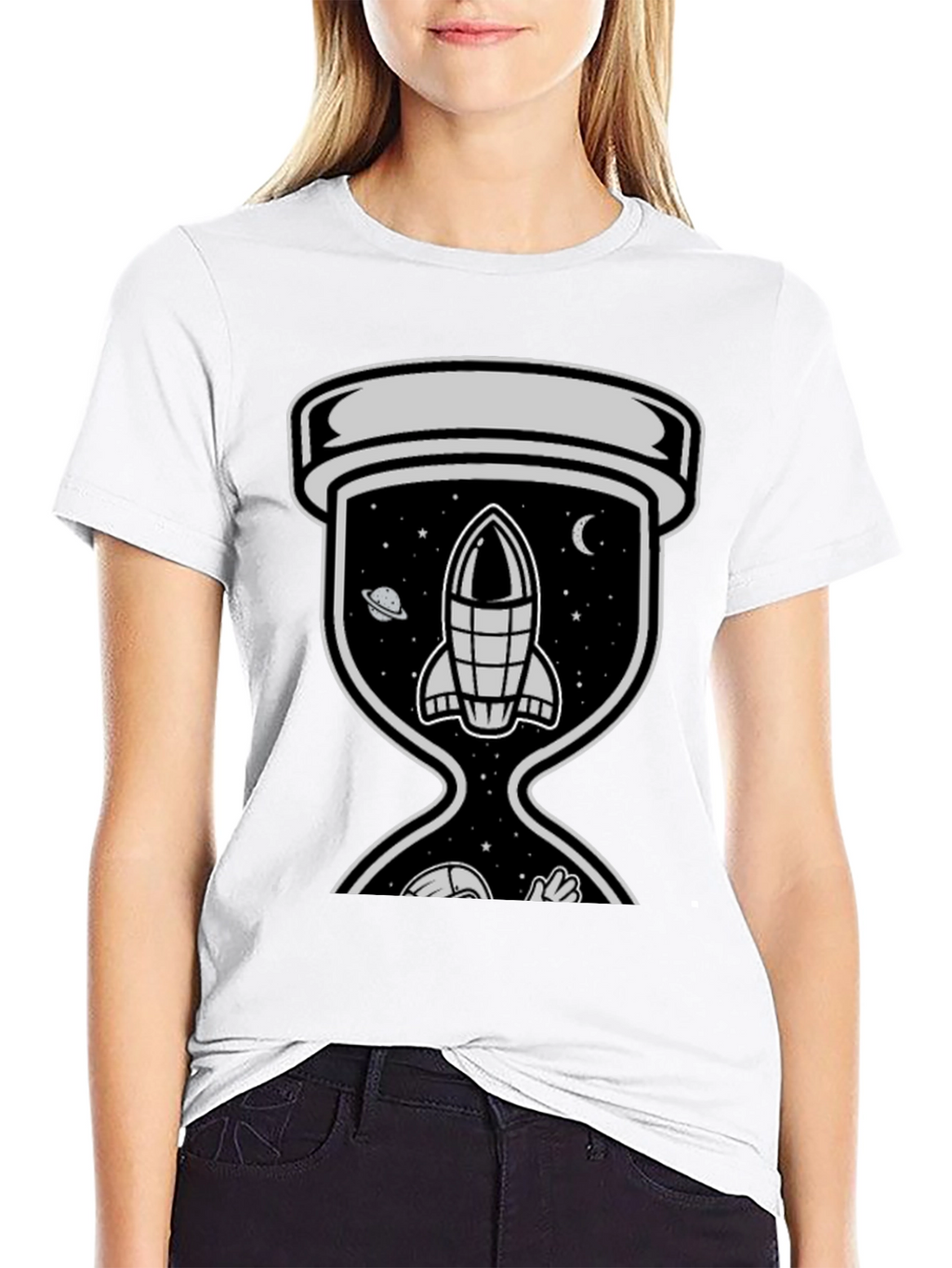 Space Hourglass Graphic Tee - Trendy Black T-Shirt
