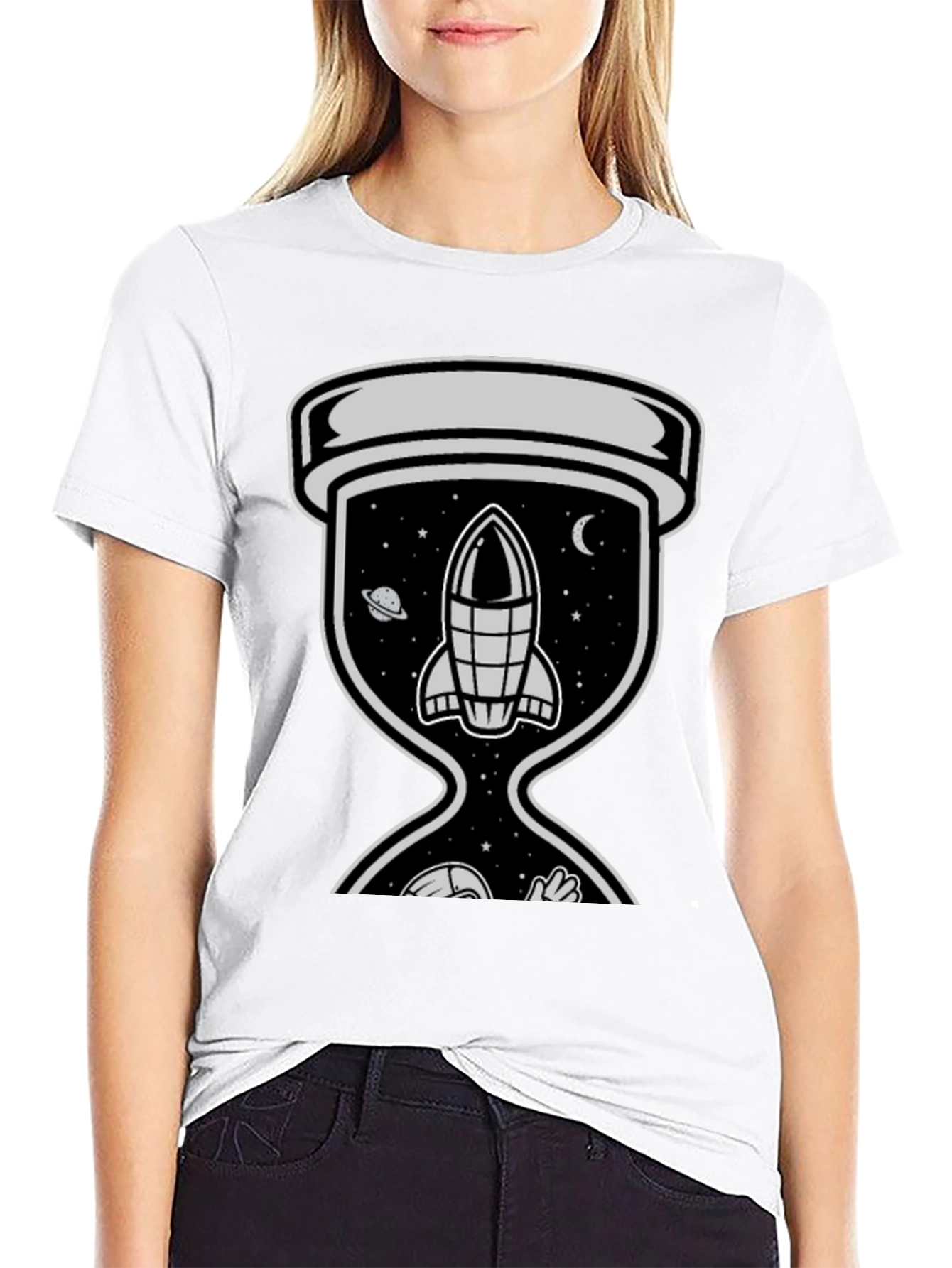 Space Hourglass Graphic Tee - Trendy Black T-Shirt