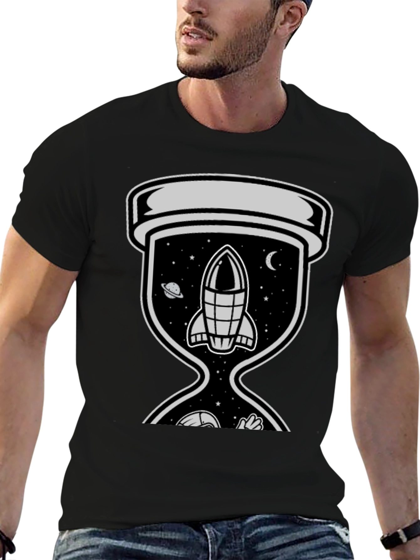 Space Hourglass Graphic Tee - Trendy Black T-Shirt