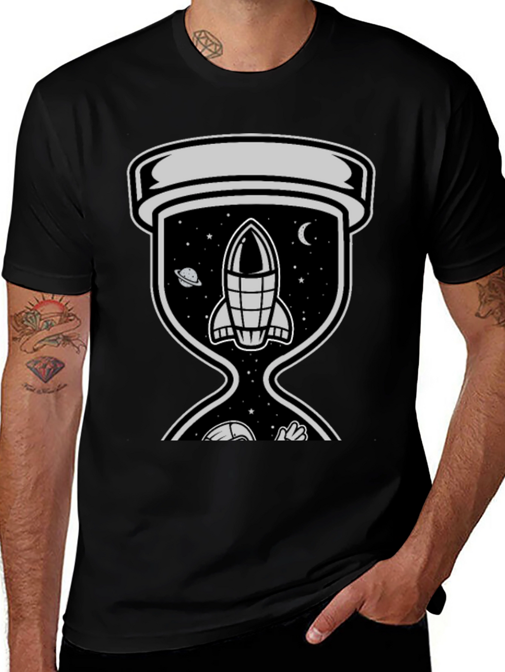 Space Hourglass Graphic Tee - Trendy Black T-Shirt
