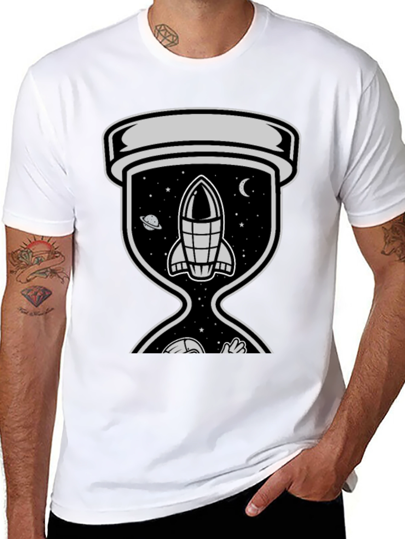 Space Hourglass Graphic Tee - Trendy Black T-Shirt