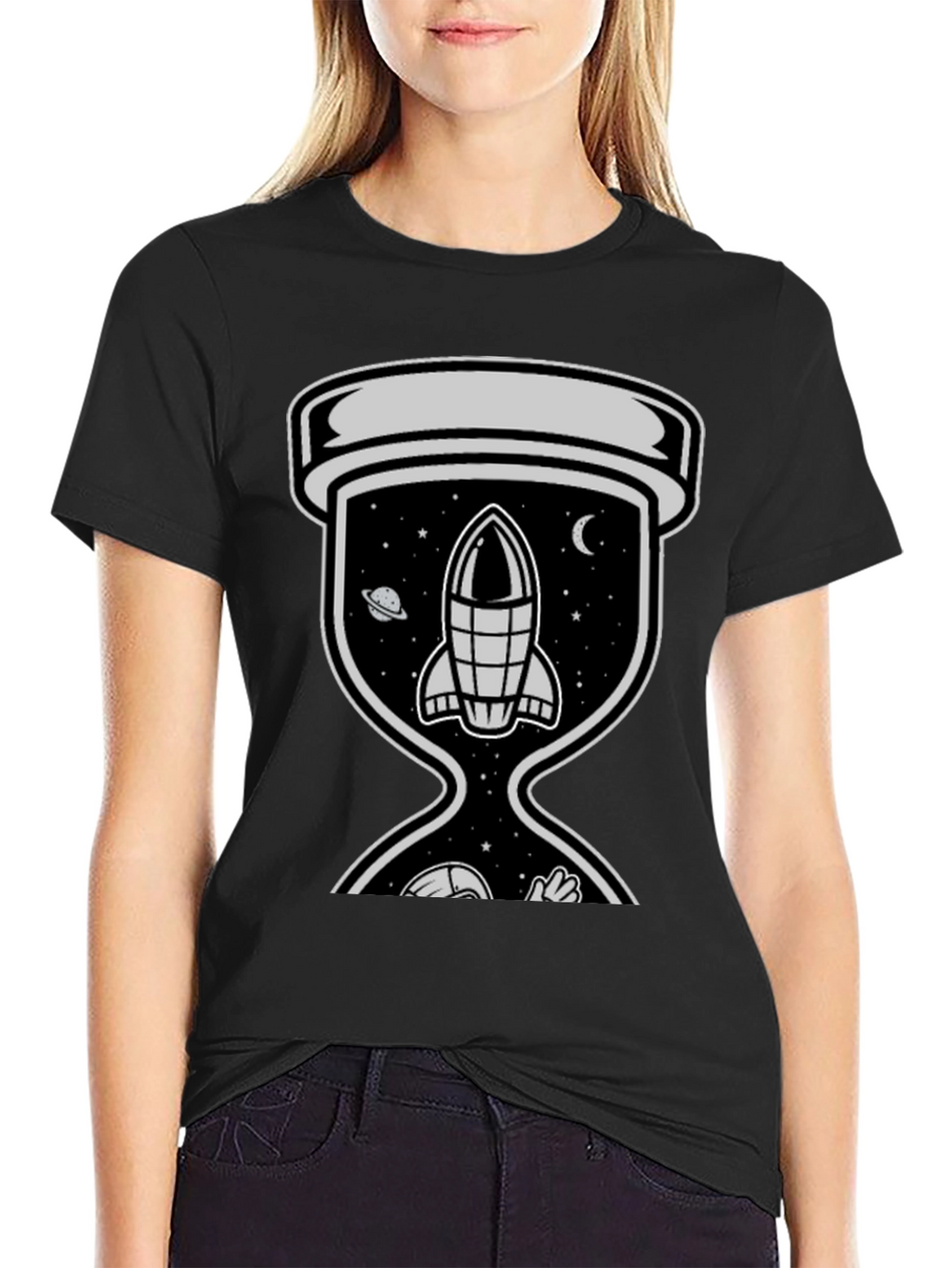 Space Hourglass Graphic Tee - Trendy Black T-Shirt