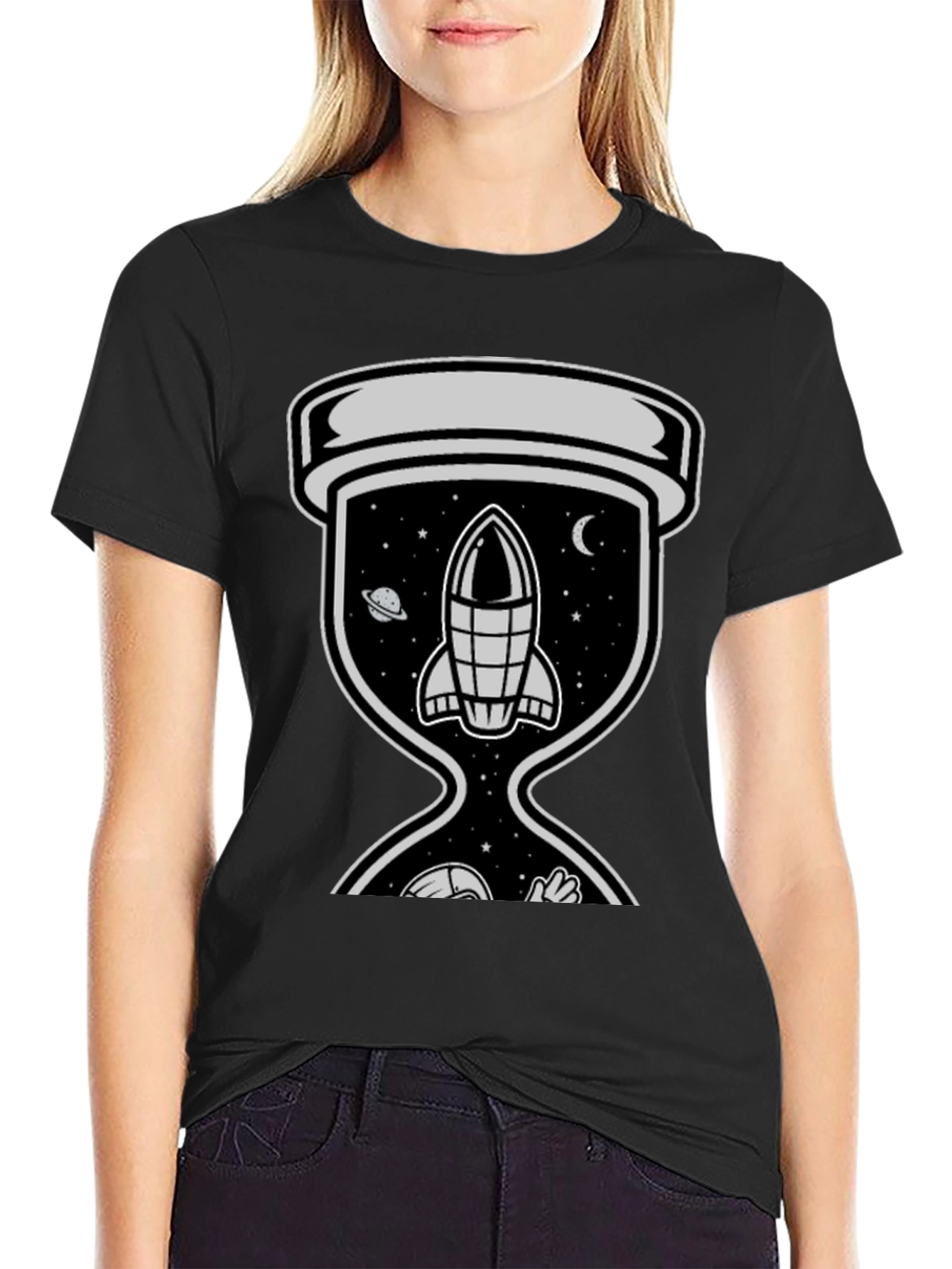Space Hourglass Graphic Tee - Trendy Black T-Shirt