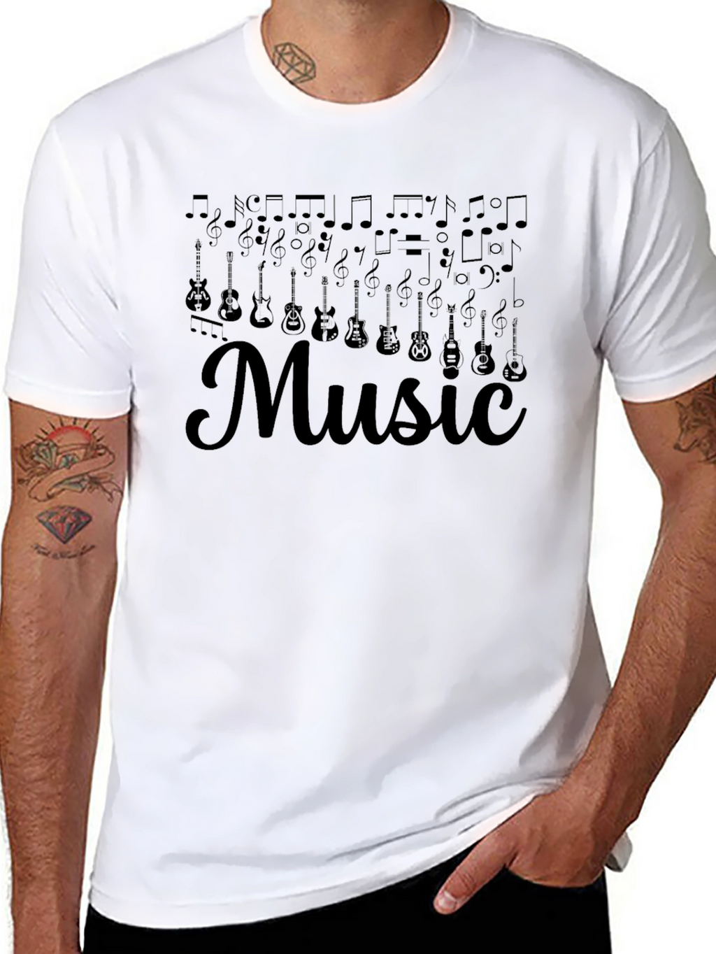 Music Notes & Guitar Graphic Tee