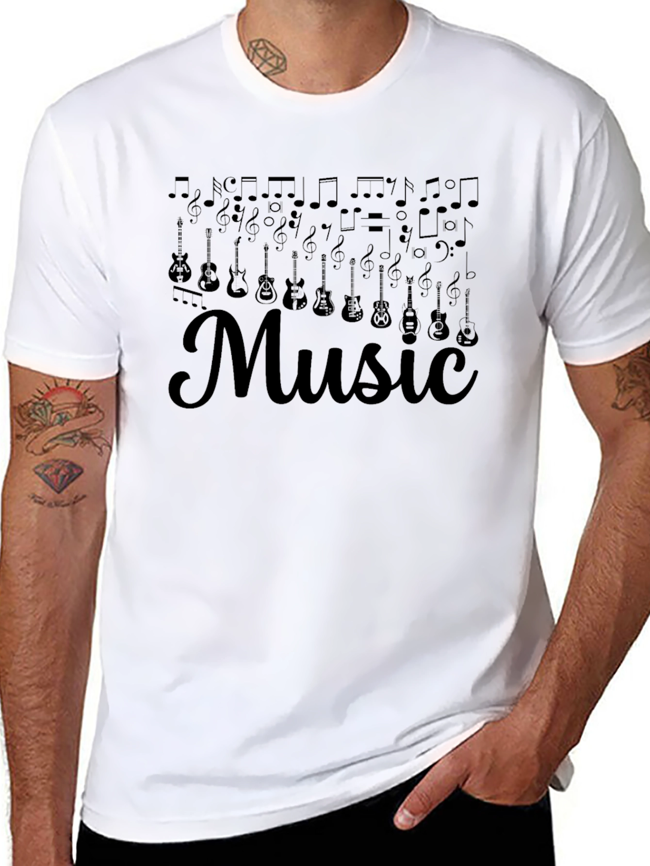 Music Notes & Guitar Graphic Tee