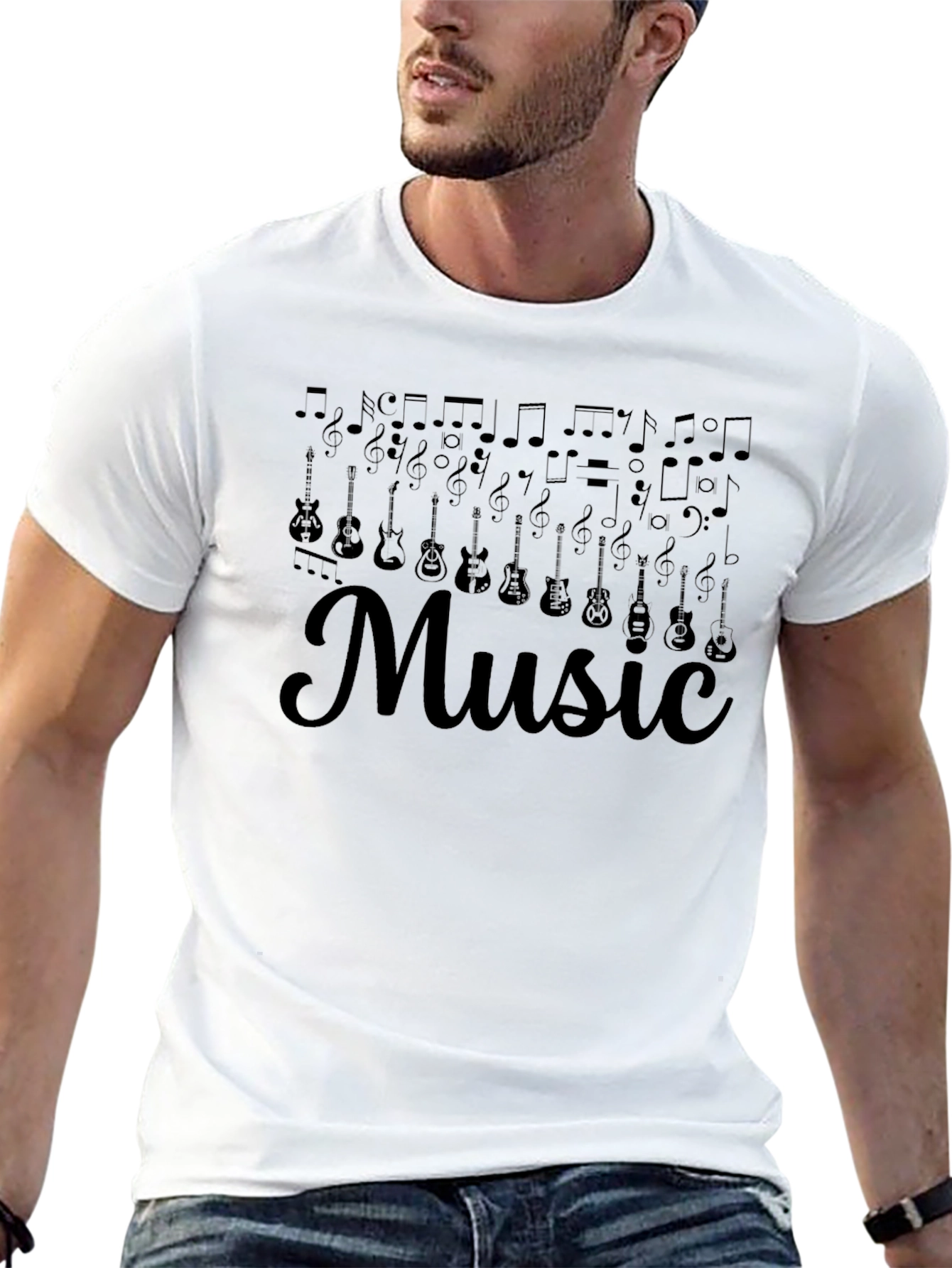 Music Notes & Guitar Graphic Tee