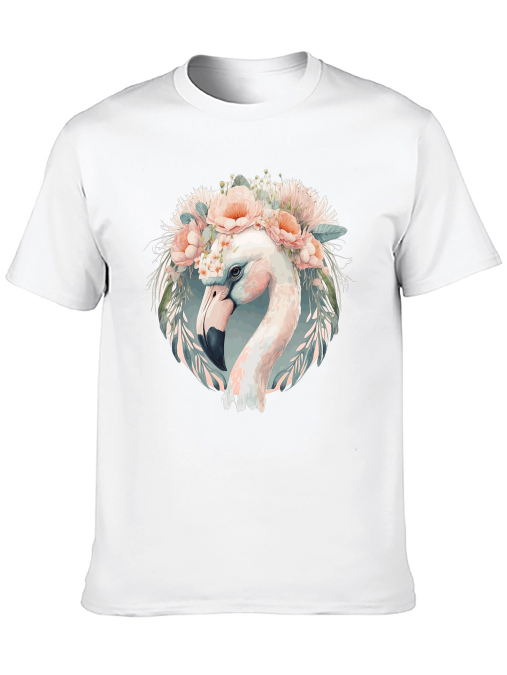 Floral Flamingo Graphic Tee - Black Cotton T-Shirt