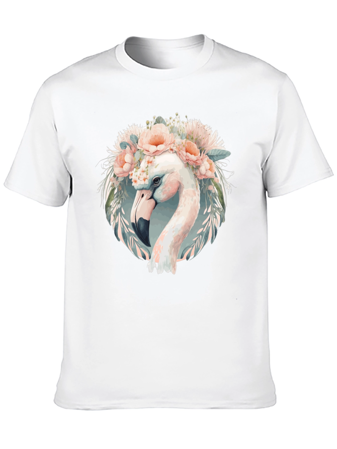 Floral Flamingo Graphic Tee - Black Cotton T-Shirt