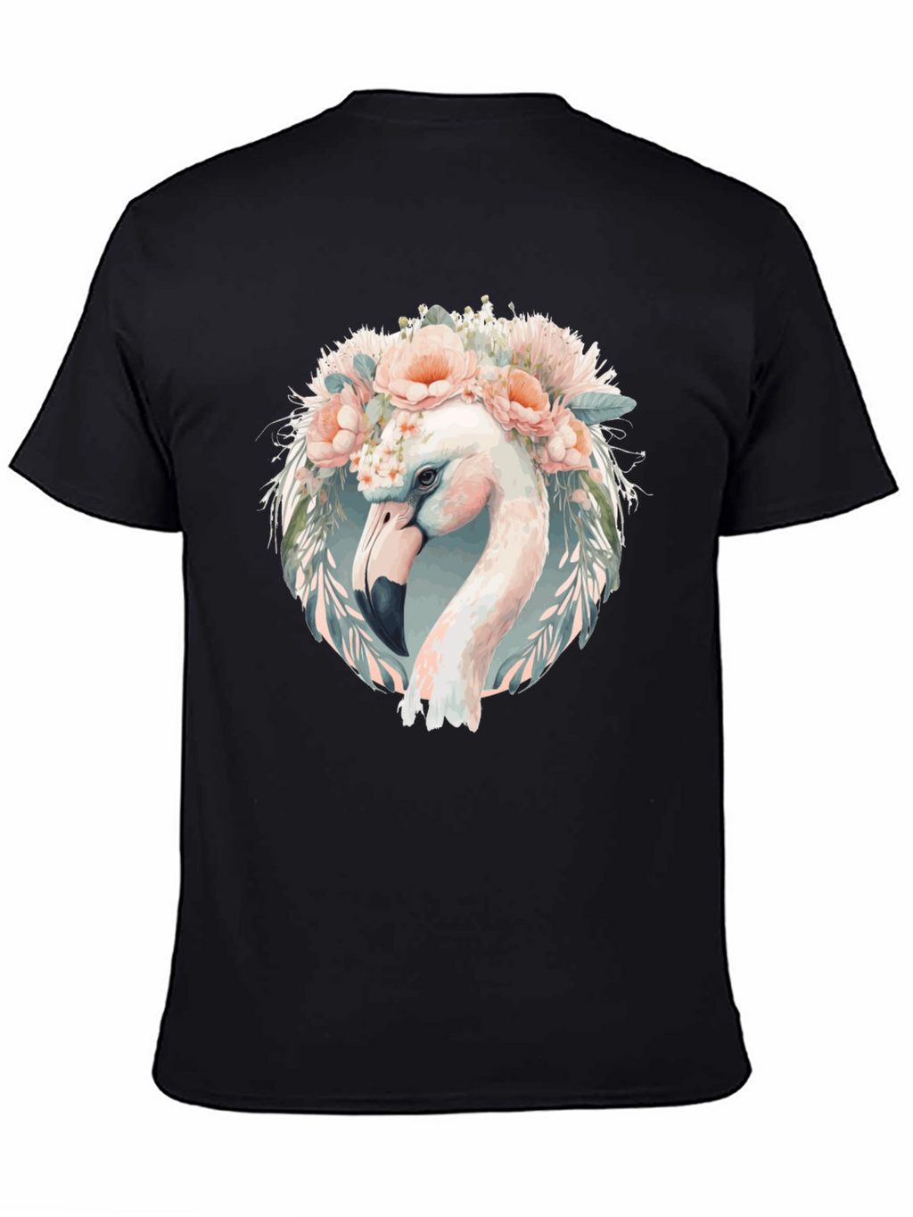 Floral Flamingo Graphic Tee - Black Cotton T-Shirt